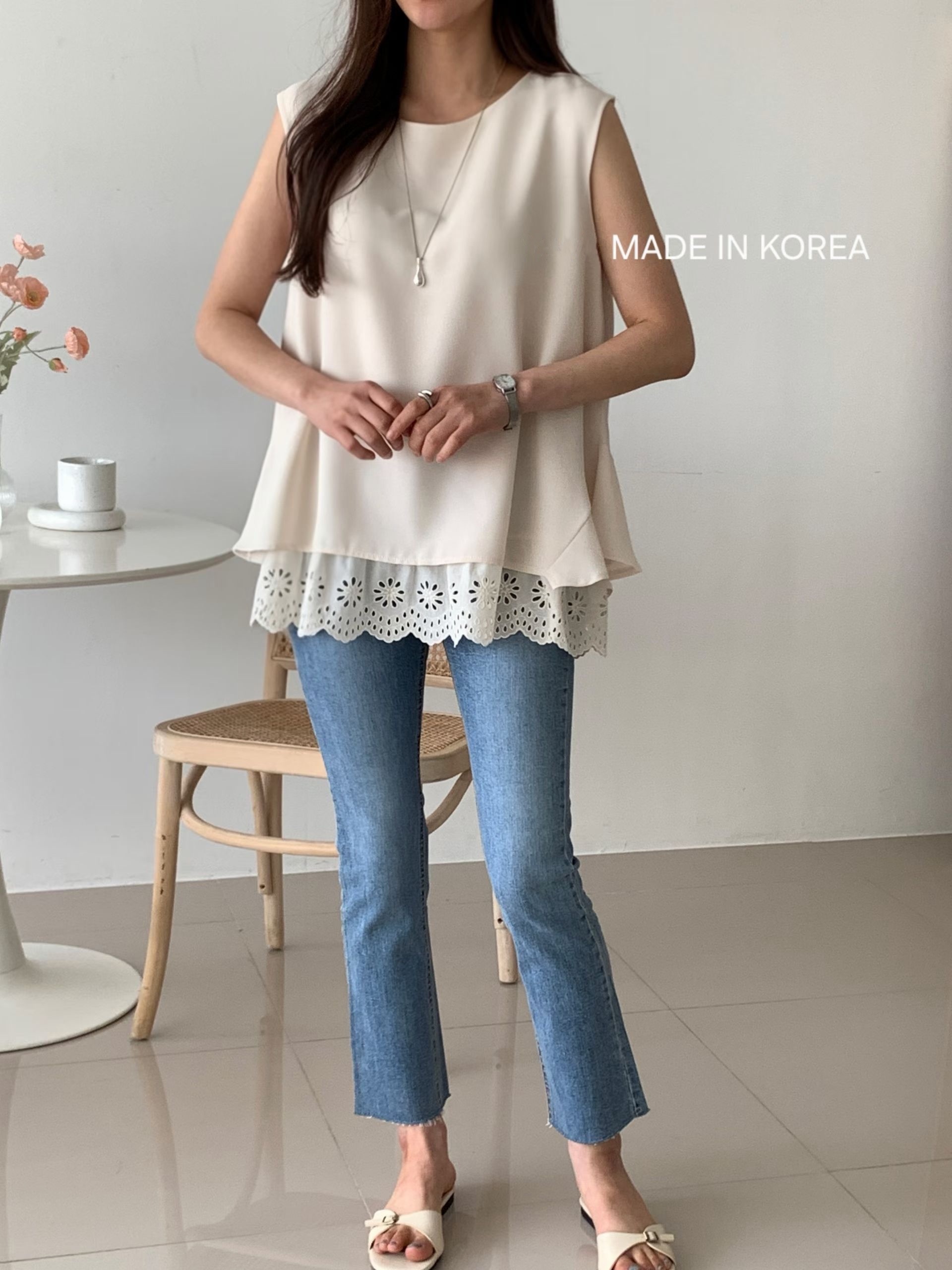 G6325 韓國🇰🇷通花腳假兩件背心