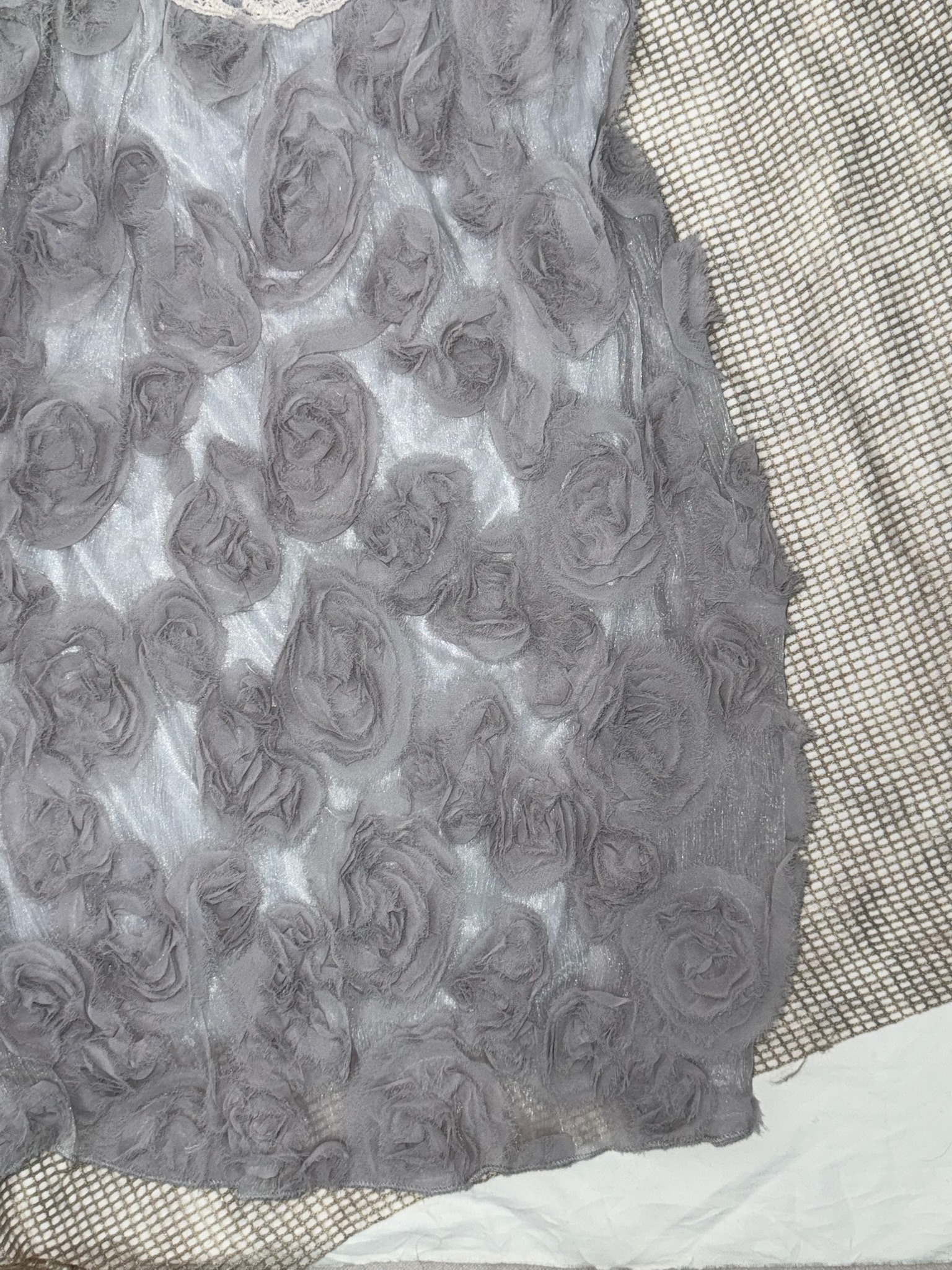 Grey 3D Rosette Sleeveless Tunic with Lace Yoke