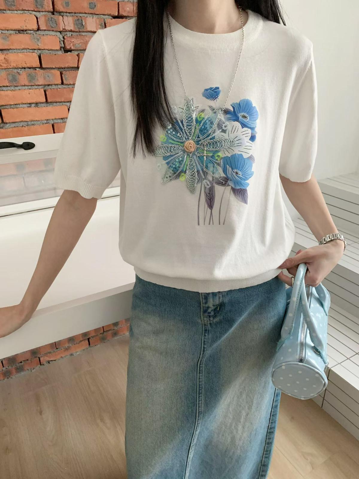 立體花朵刺綉線料top