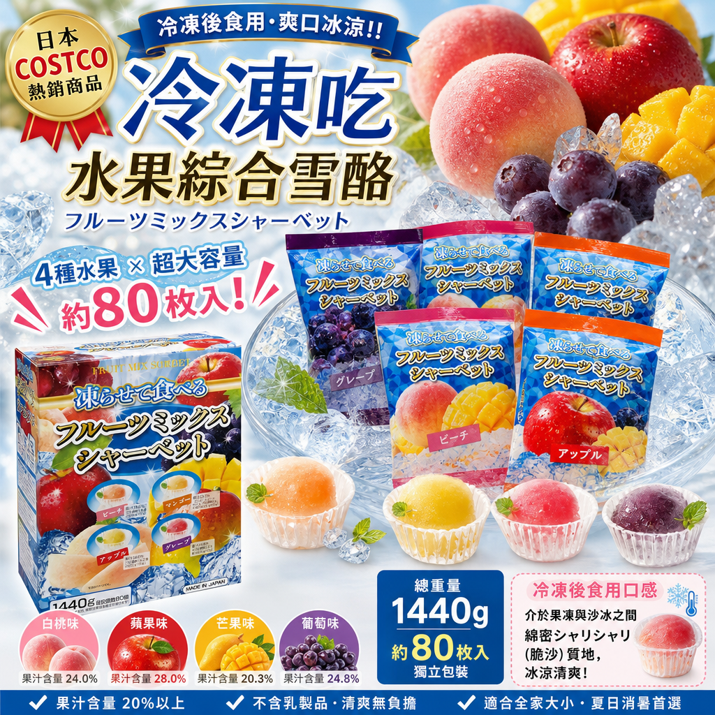 日本Costco  什錦水果冰淇淋 1440克（80塊）