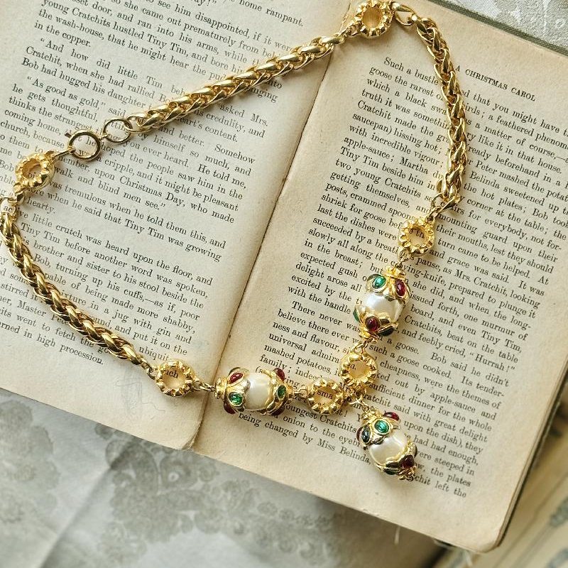 Vintage Re-designed 1980s Designer Quality Multi-colour Faux Pearl Dangle Piece Necklace(MT2386)