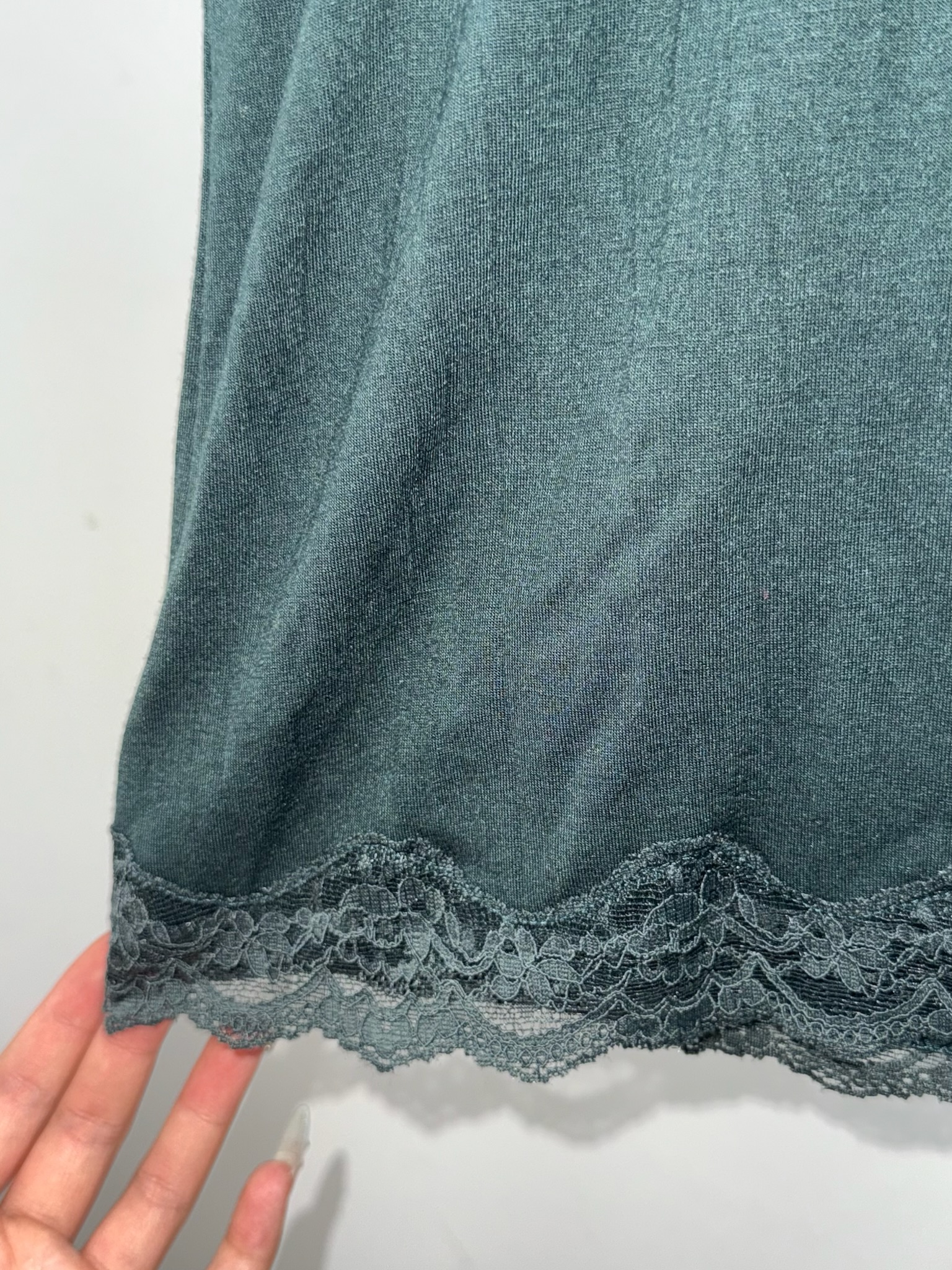 Dark Green Lace Trim Tank Top