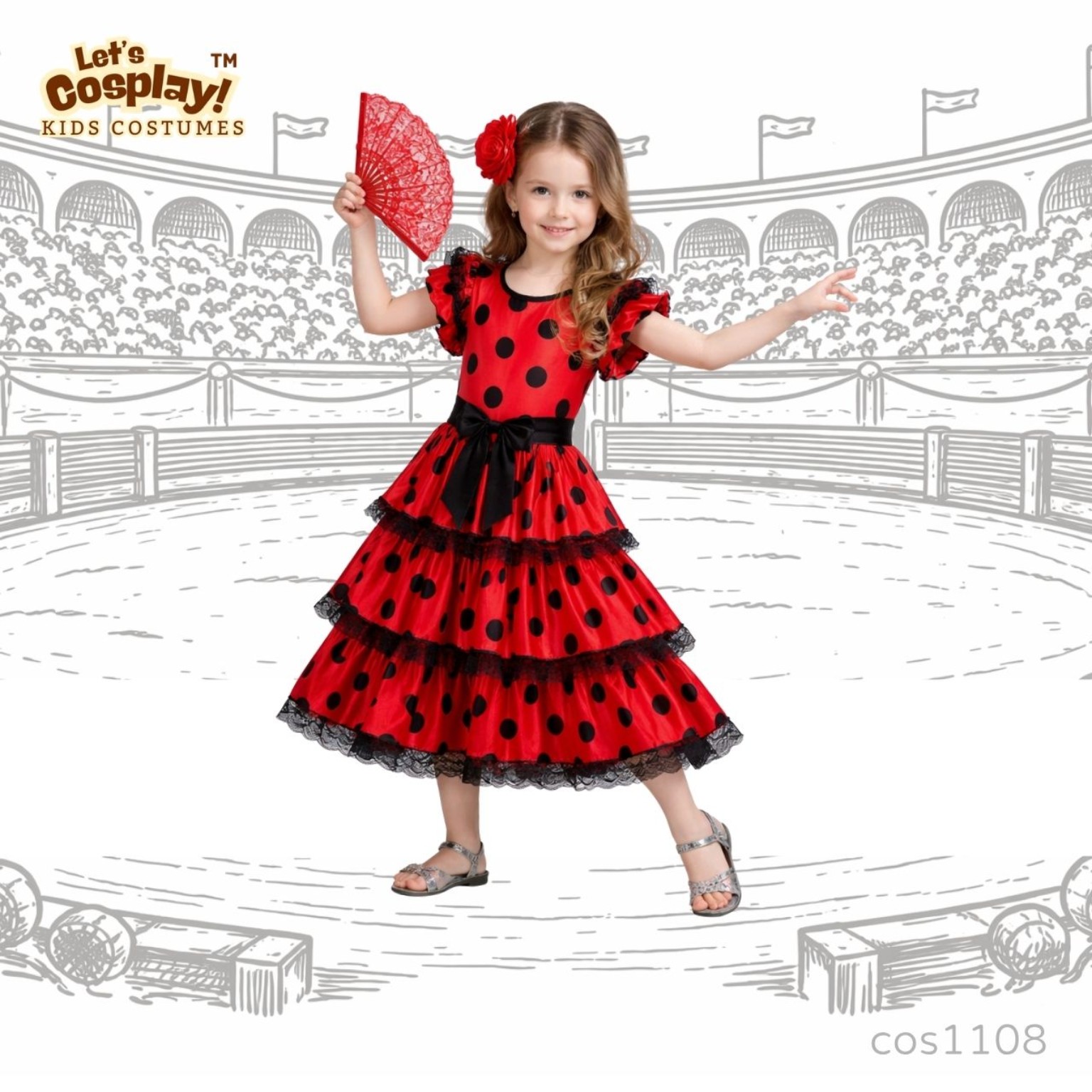 兒童西班牙女郎主題紅黑波點長裙 Spain Costume Girl Flamenco Dress 國際文化日 International Day Costume COS1108