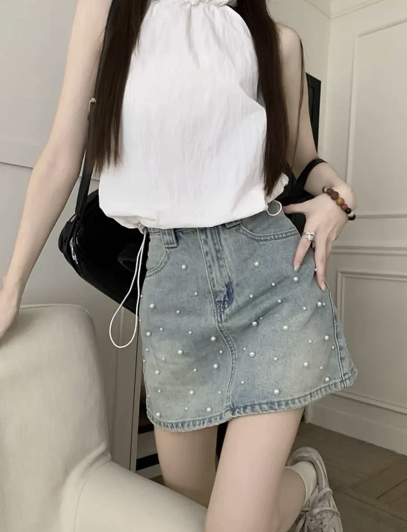 J10004钉珠牛仔短裙