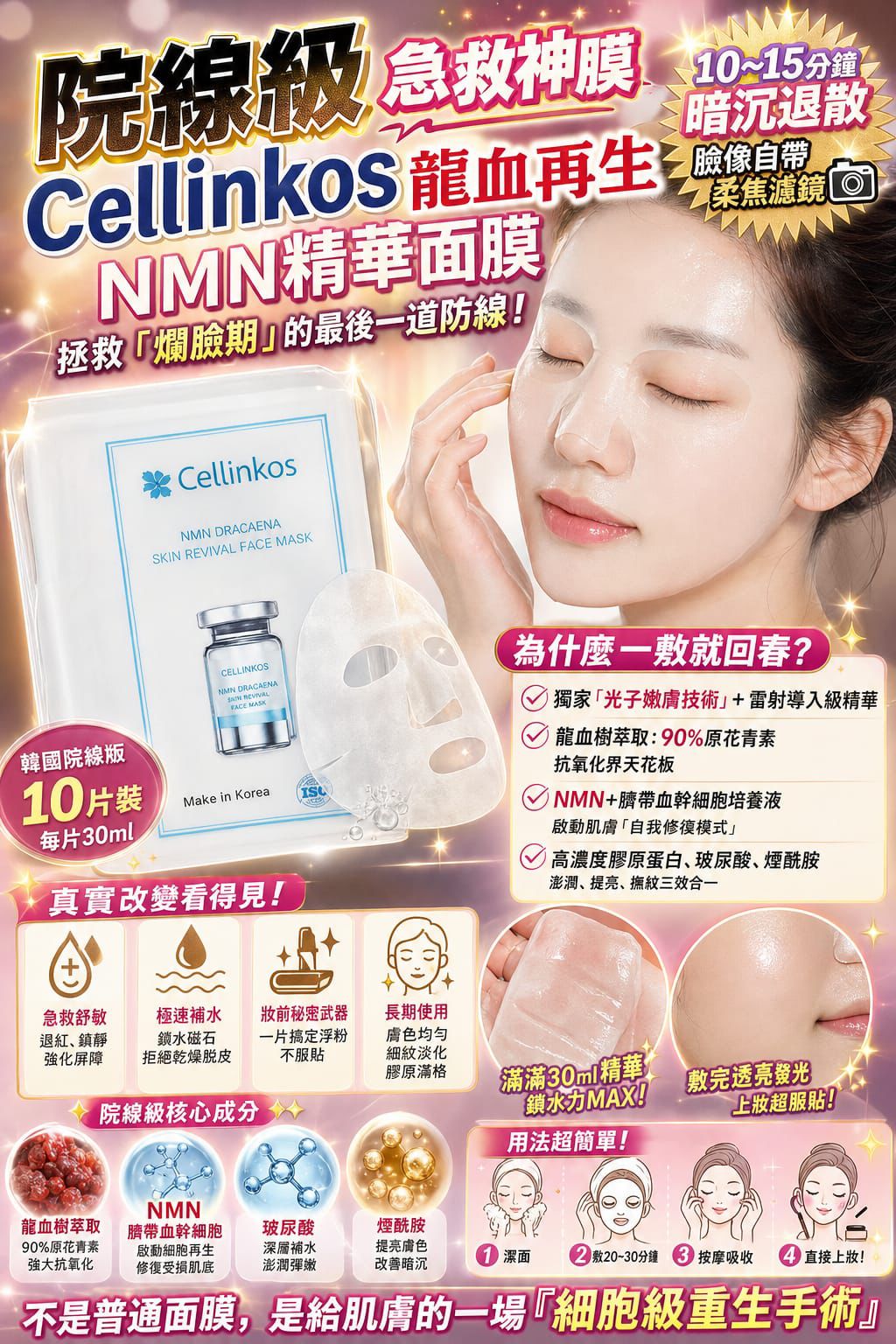 醫美院線Cellinkos 龍血再生 NMN 精華面膜 (10片裝)