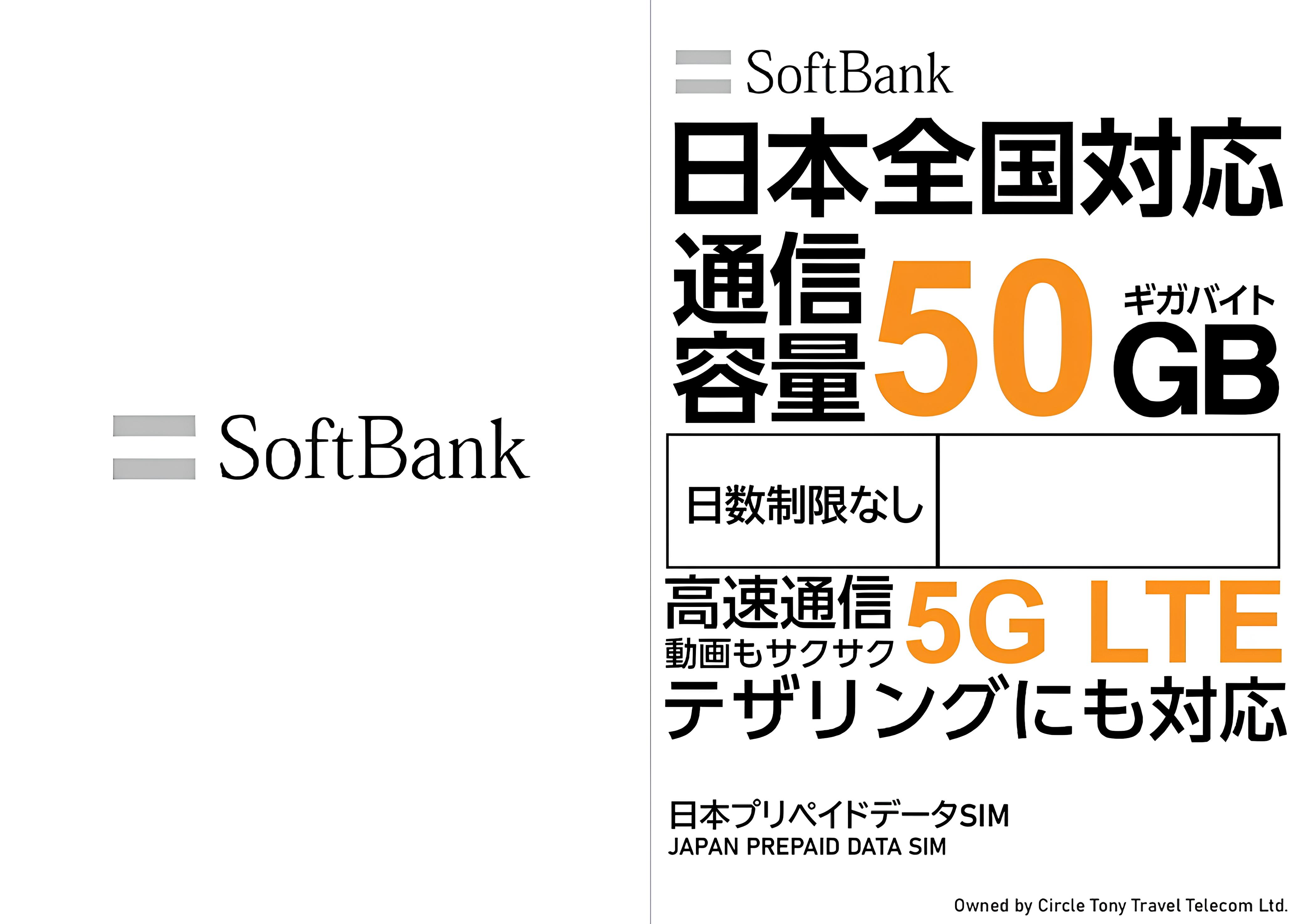 日本系列 SoftBank 0 日本 5G 無日數 原生上網卡