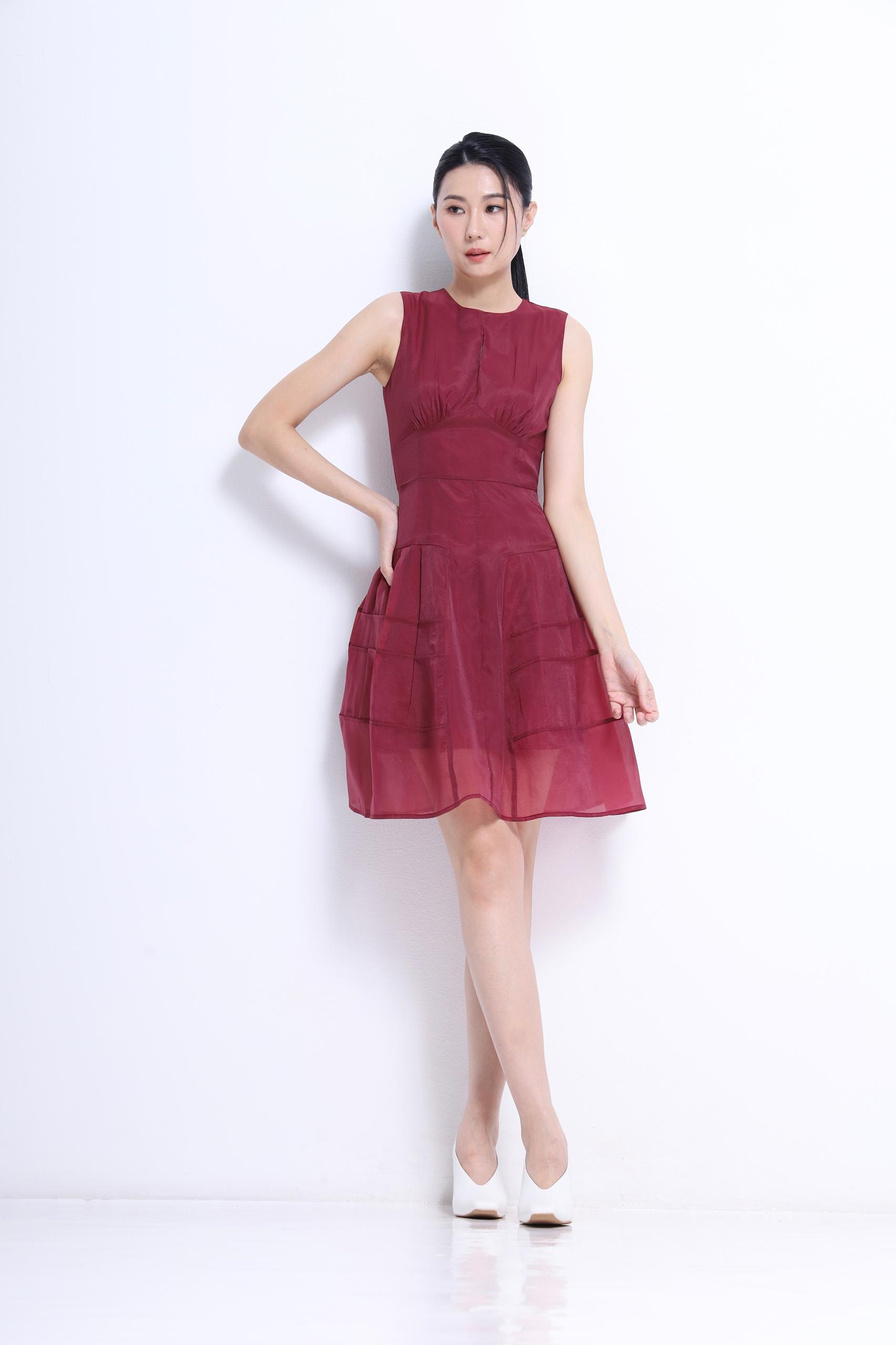 CD2151 Organza Sculpted Waist A-Line Dress