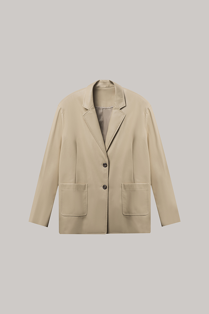 Minimalist Oversized Pocket Blazer – Sand Beige
