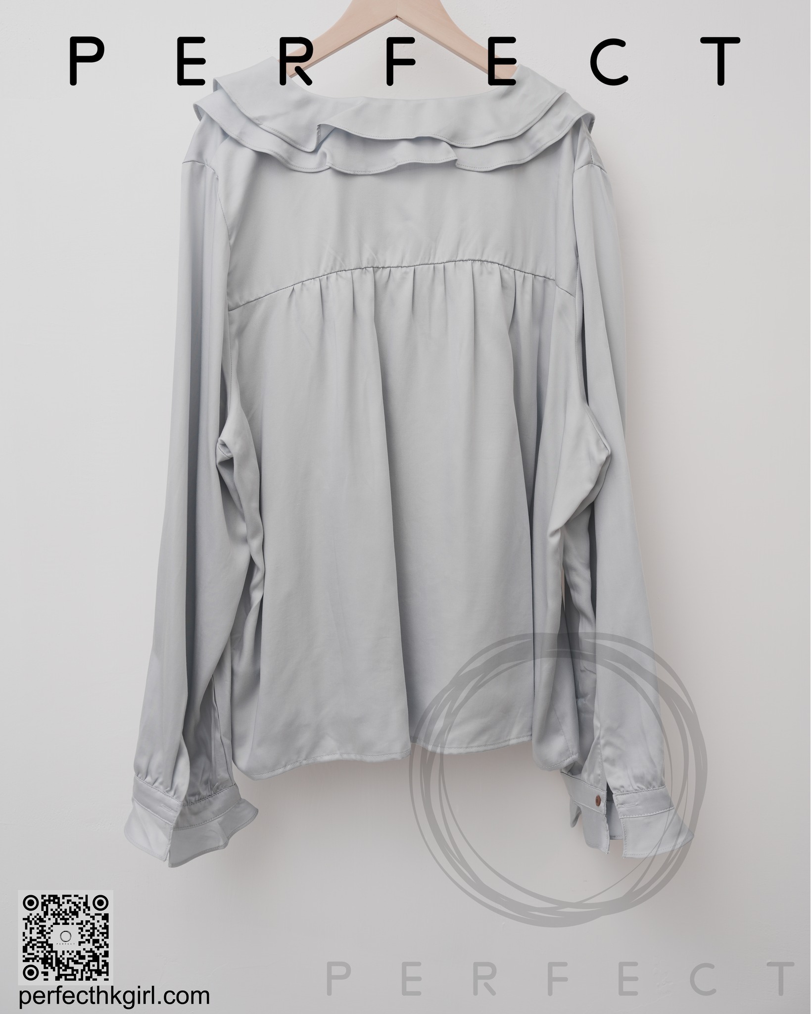 T0004_高貴面料五色大RUFFLE領上衣(氣質灰)