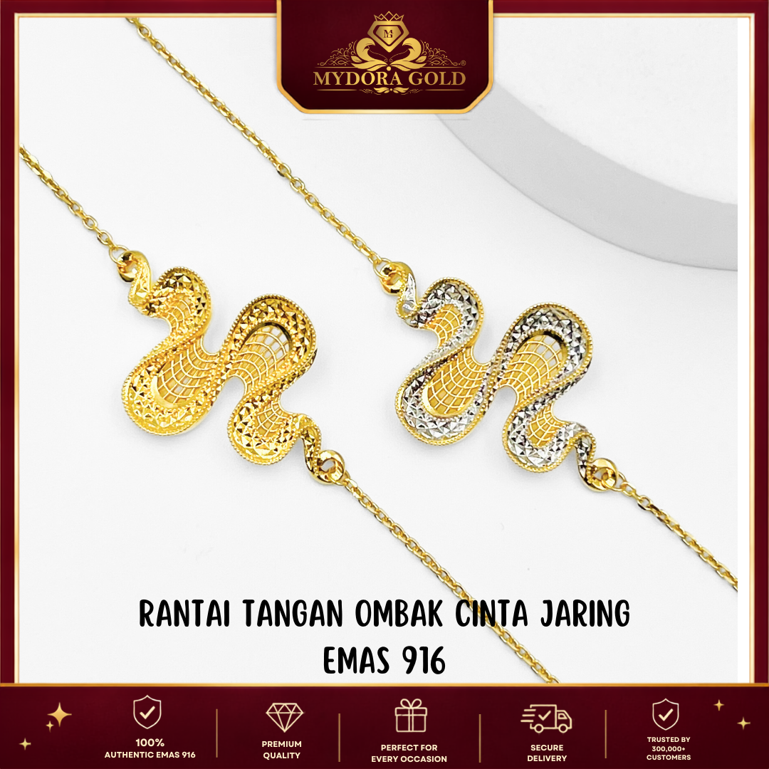 MYDORA Rantai Tangan Ombak Cinta Jaring EMAS 916/22k