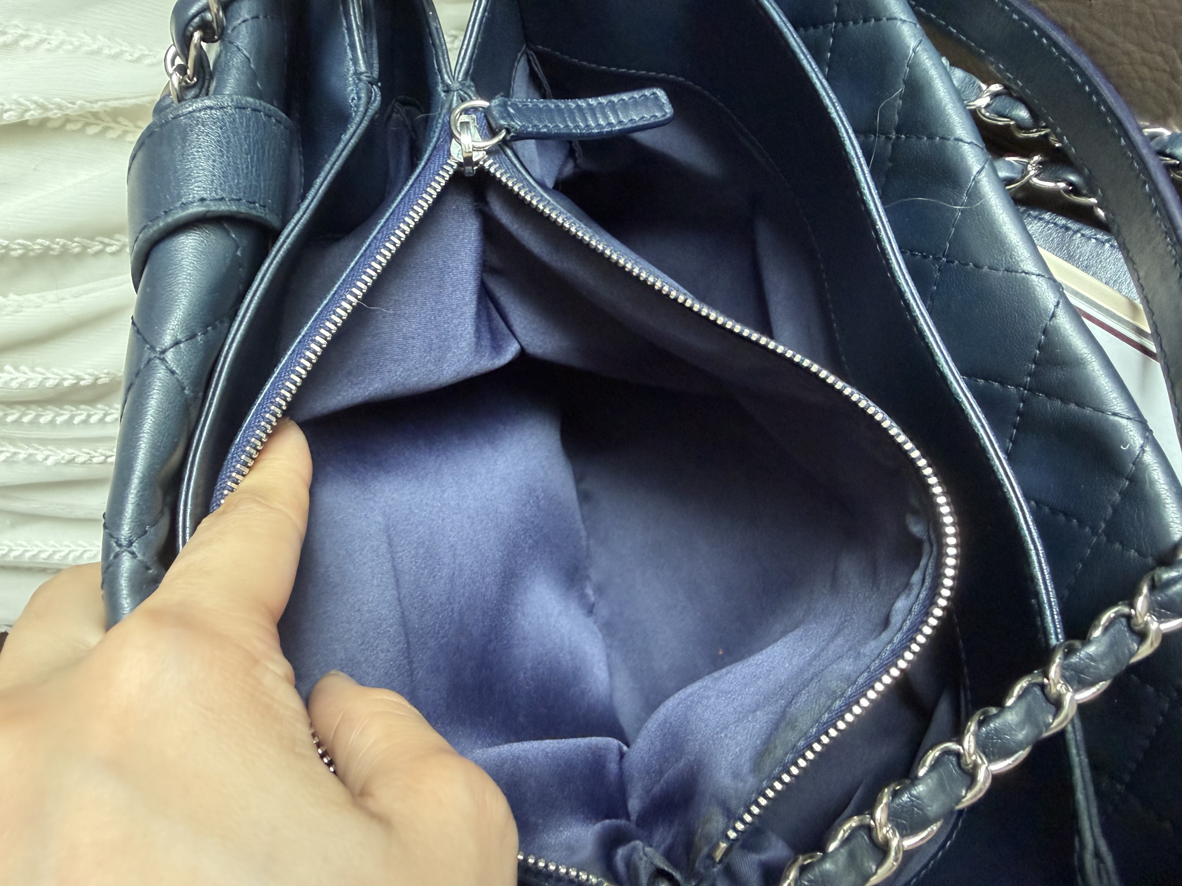 Chanel quilted matelasse navy leather chain bag