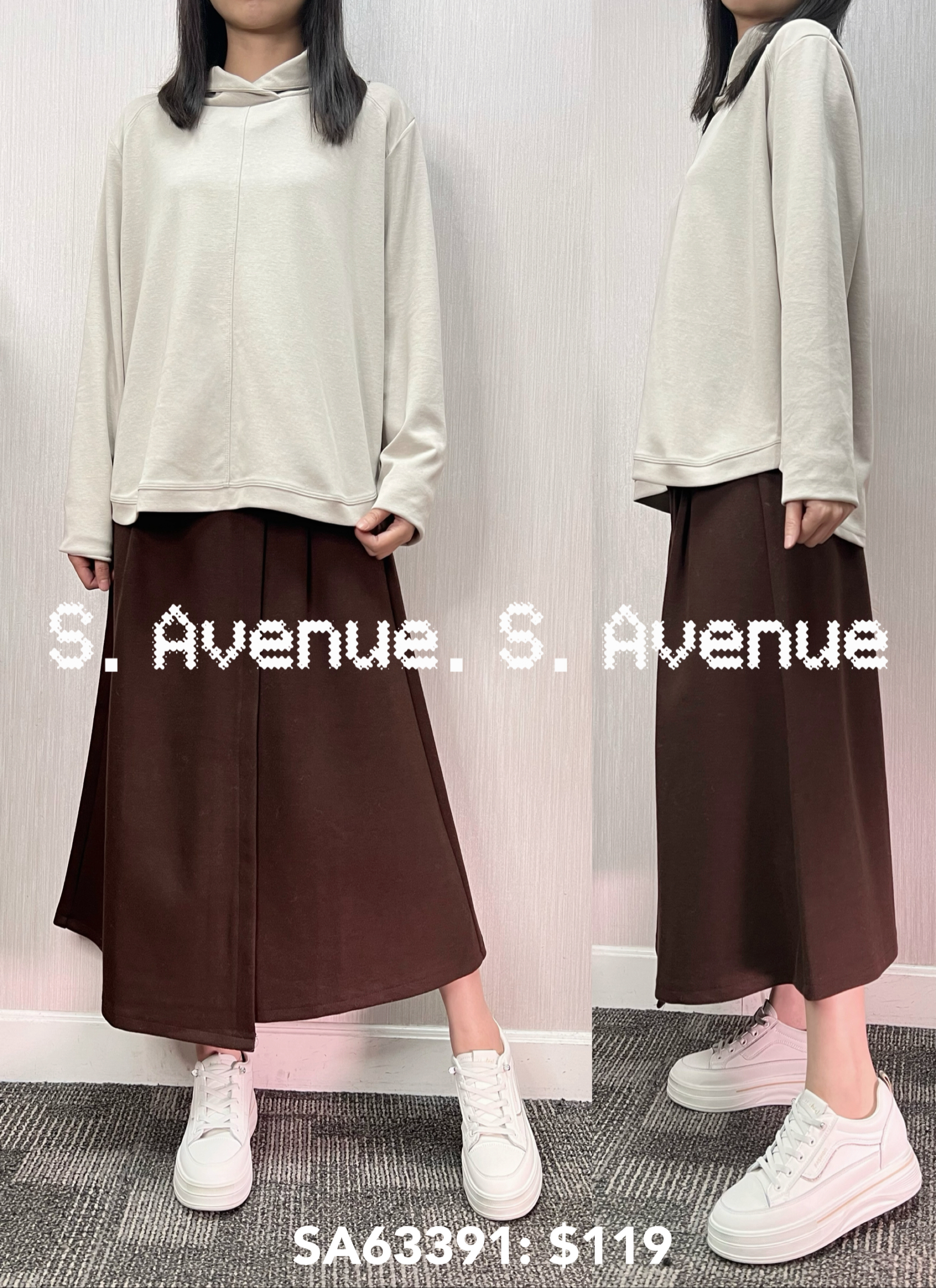 SA63391: 長袖反領前有骨顯瘦淨色tee