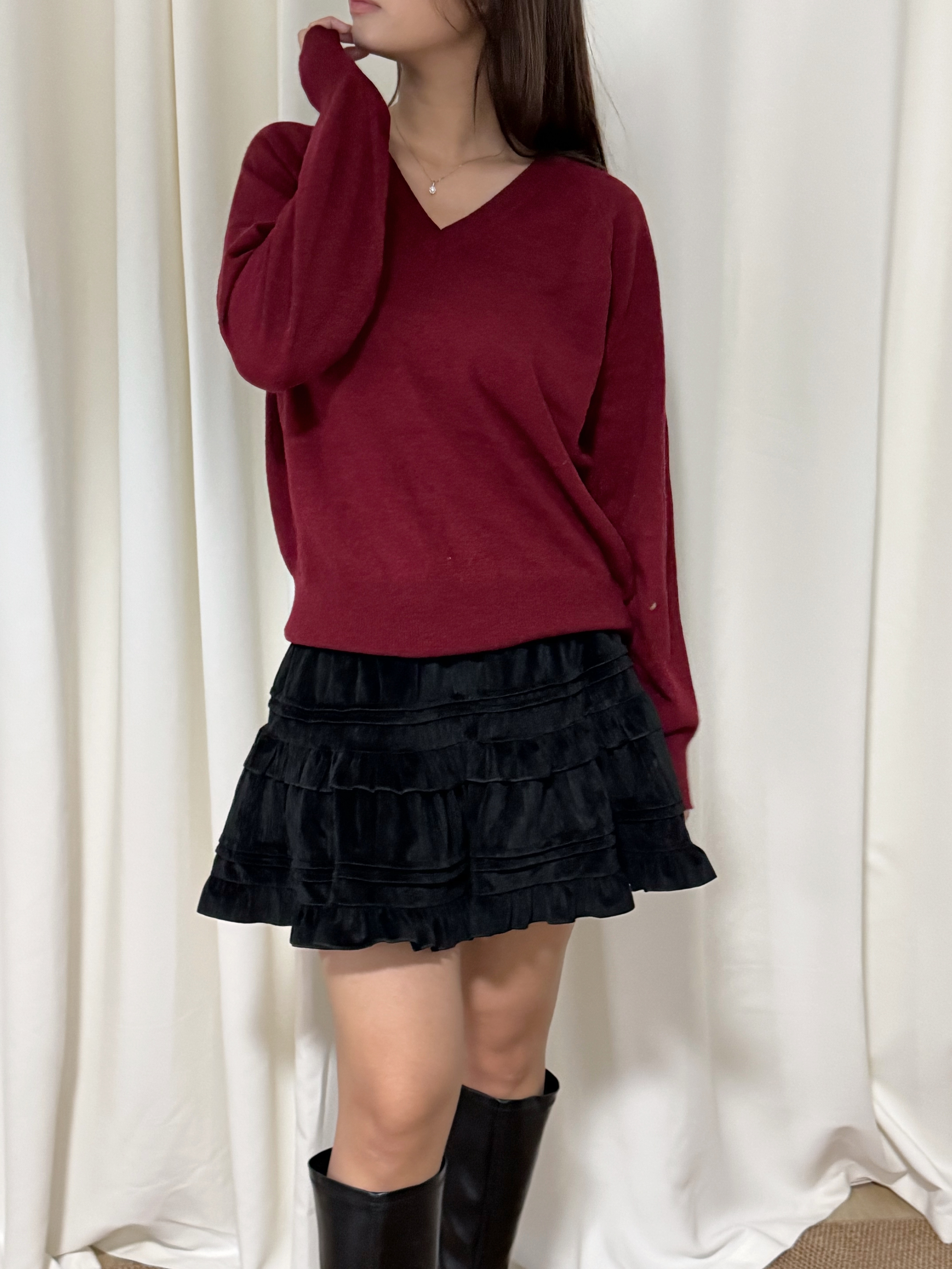 百搭羊毛V領針織上衣(五色入)