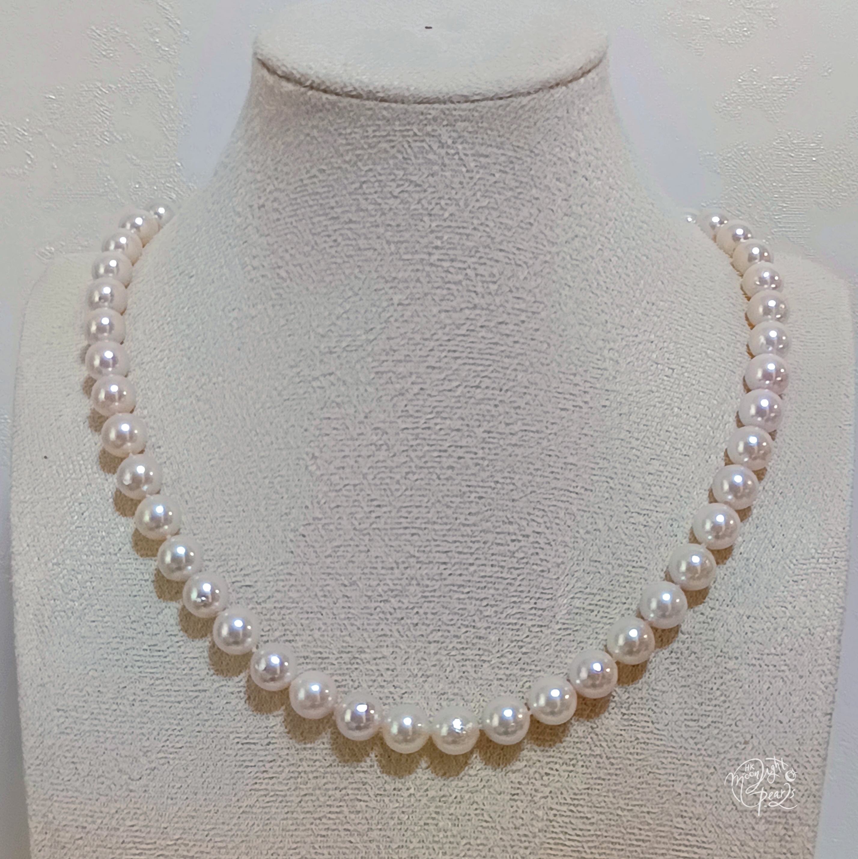 正圓極強光日本akoya櫻花粉色海水珍珠925扣項鍊