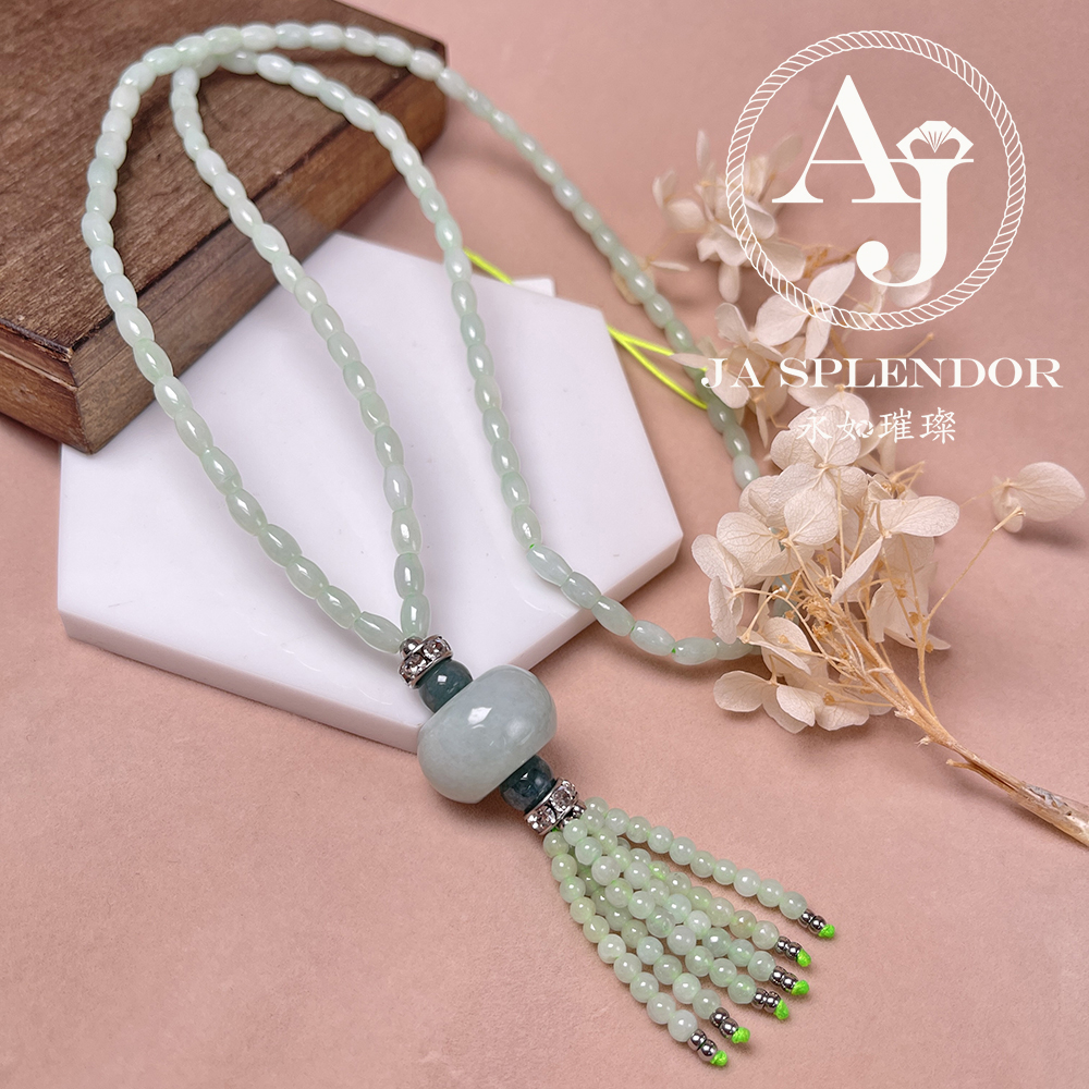 JN-H20-1519 天然翡翠A玉 華麗翠綠珠串串金項鏈