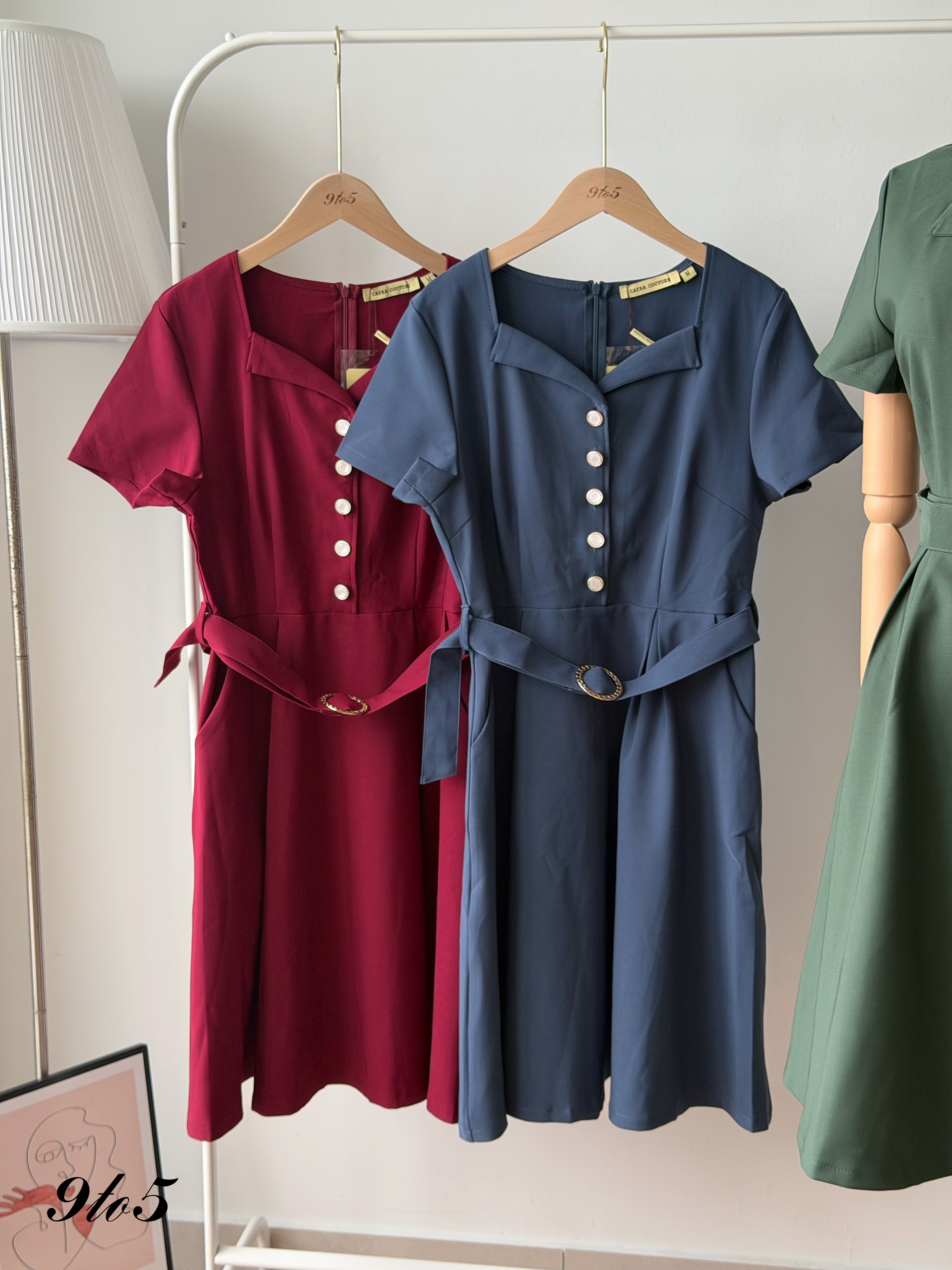 D2382 Sweetheart Collar Midi Dress - 3 Colors 