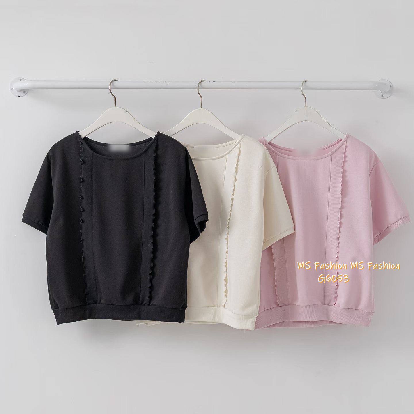 G6053 韓國🇰🇷淨色木耳邊top