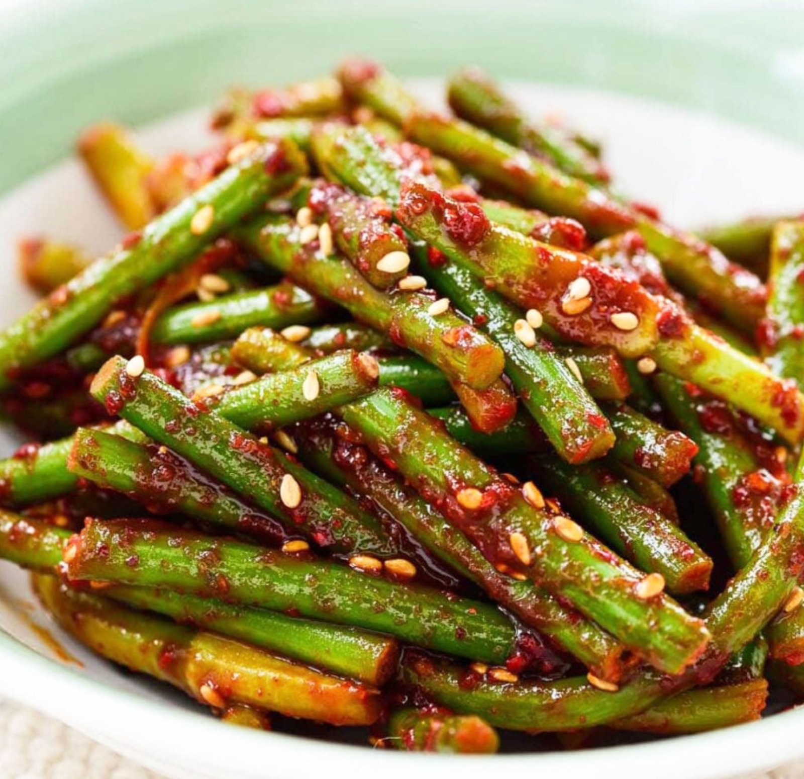 Spicy Garlic Scapes with Sesame Seeds