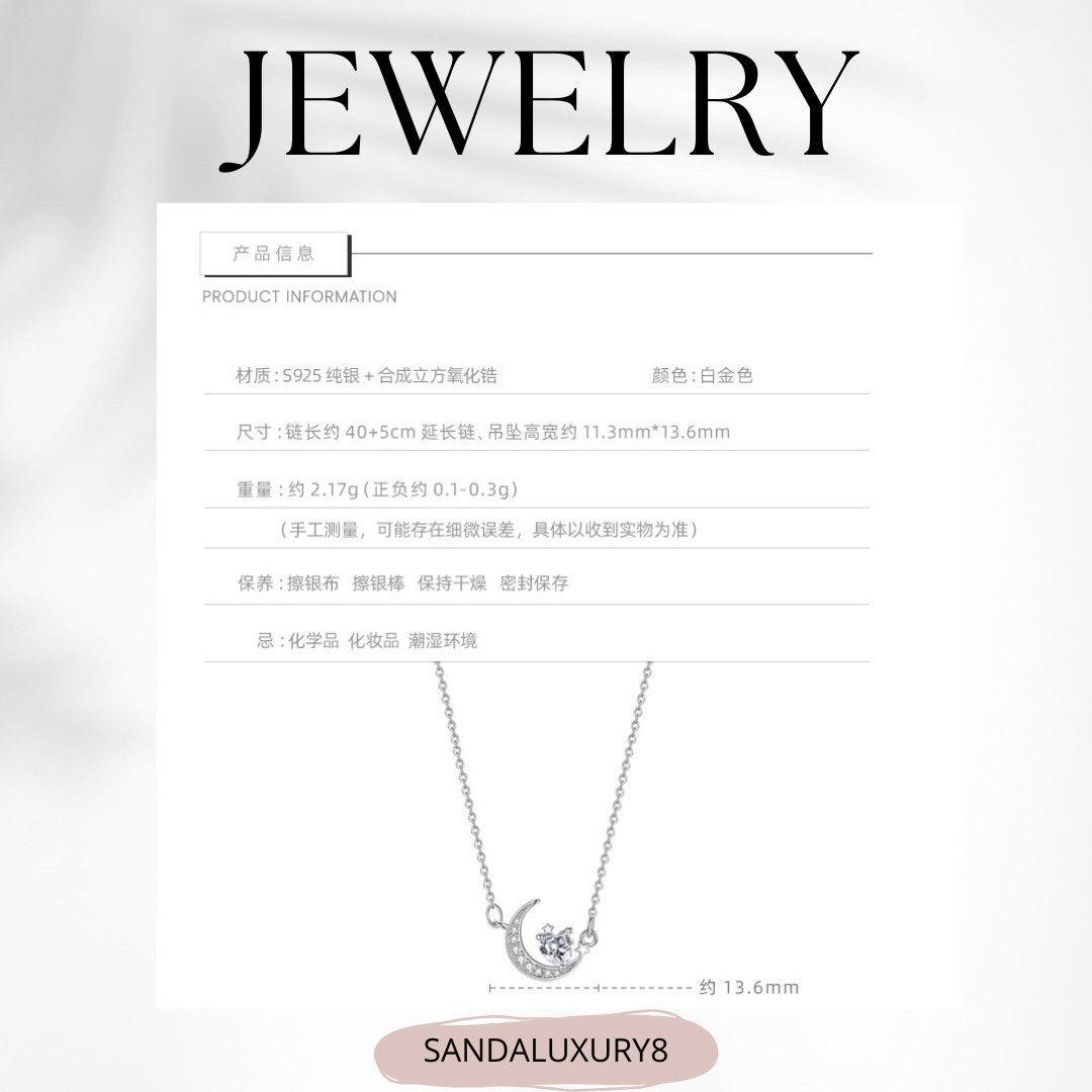 Moon and Heart Necklace  