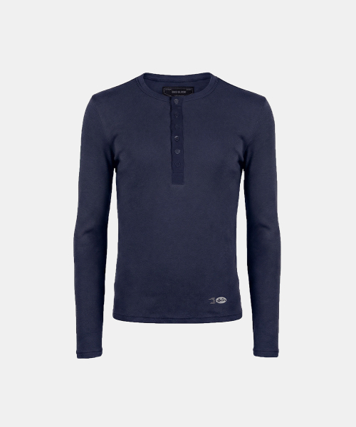 BS Cotton Jersey Fitted Henley Neck Long Sleeve T-Shirt - Navy