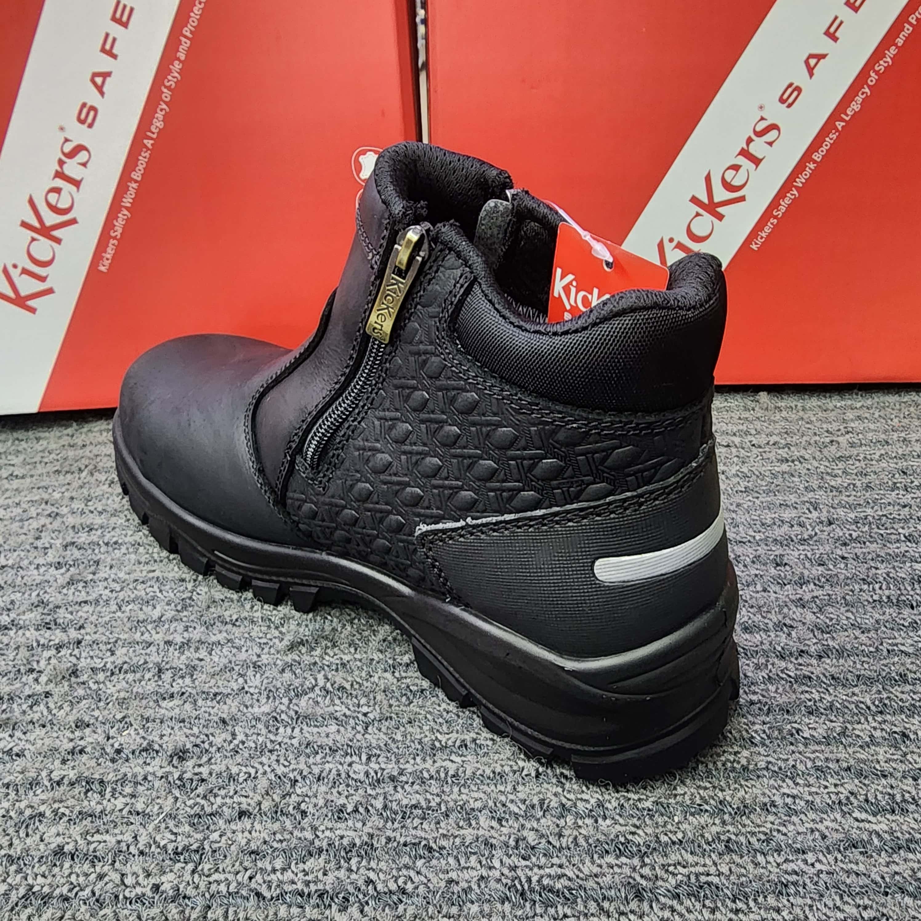 Kickers Safety PRO Safety 3068 Monogram Mid Cut Zip Full Black Safety Shoes