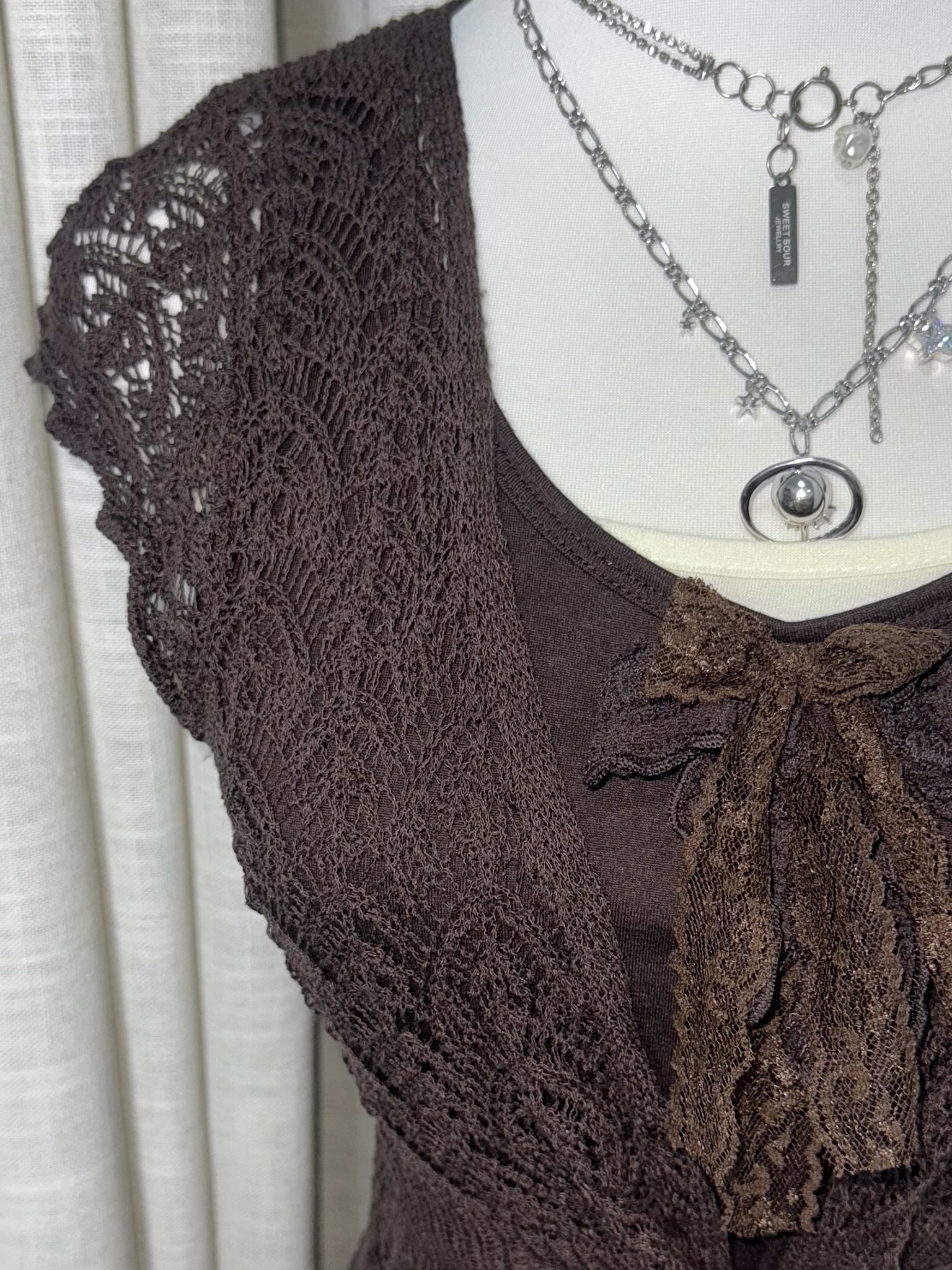 Mori Grunge Layered Crochet Cardigan & Chiffon Dress Set