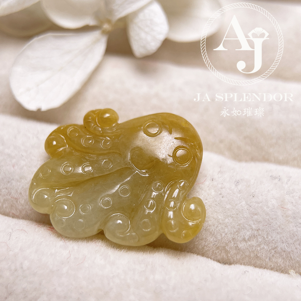 JN-3378 天然翡翠A玉-黃翡八方來財八爪魚/章魚吊墜
