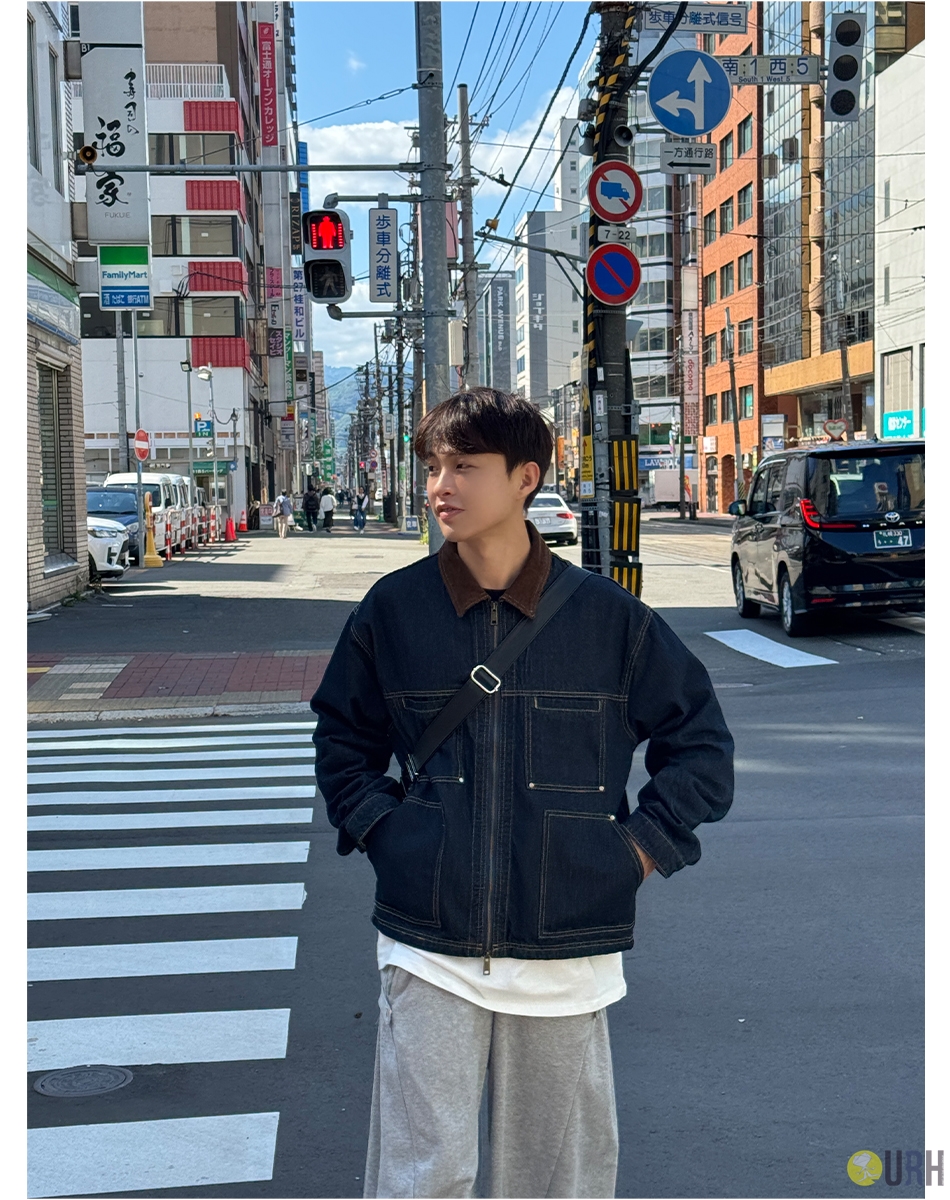 【100%保證韓國直送】經典燈芯絨翻領雙向拉鍊牛仔工裝外套 [2 color] RF1229897