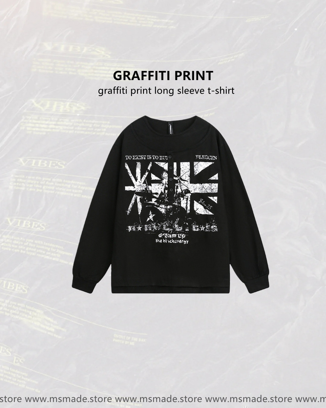 M102塗鴉字母印花長袖tee