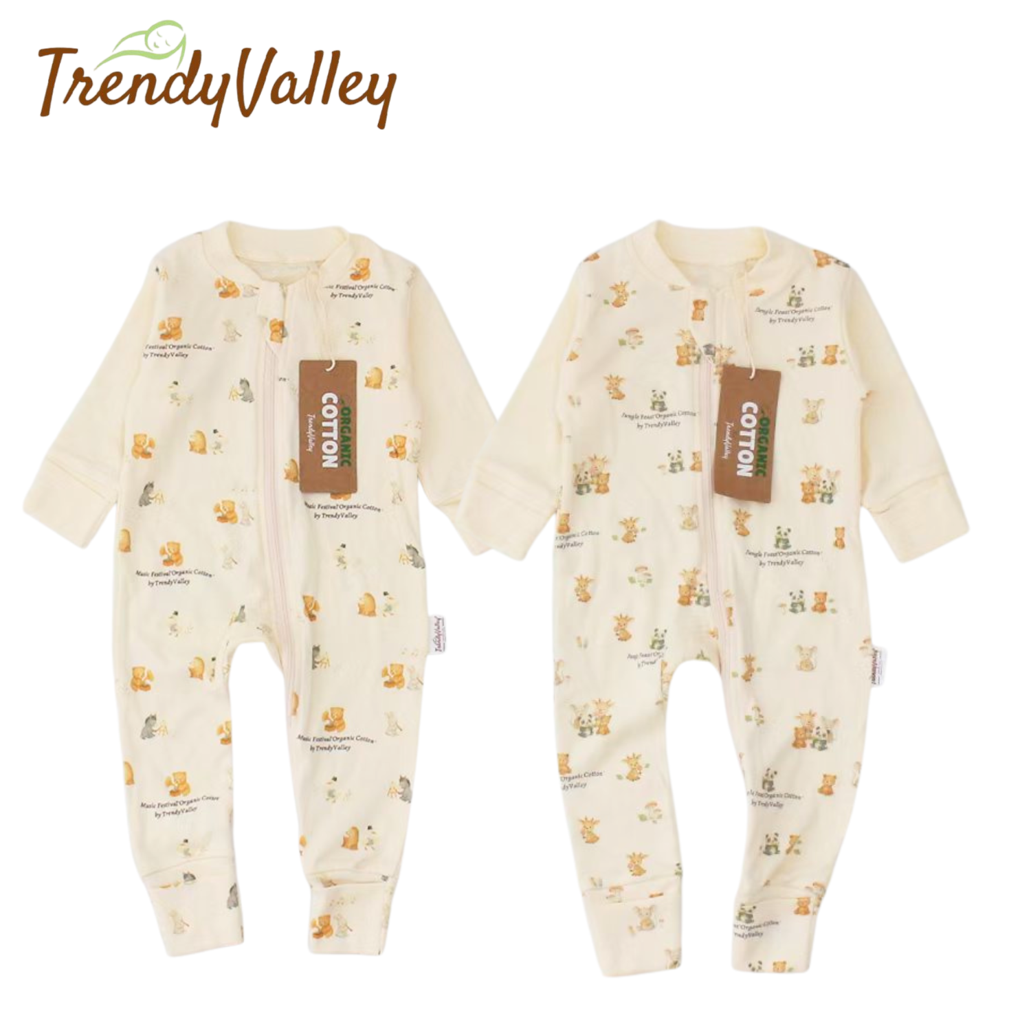 Trendyvalley Organic Cotton Sleepwear Zip Romper ( Festival Series)