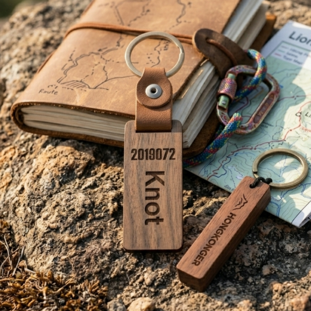 【胡桃木。皮革】HONGKONGER 木製鎖匙扣 