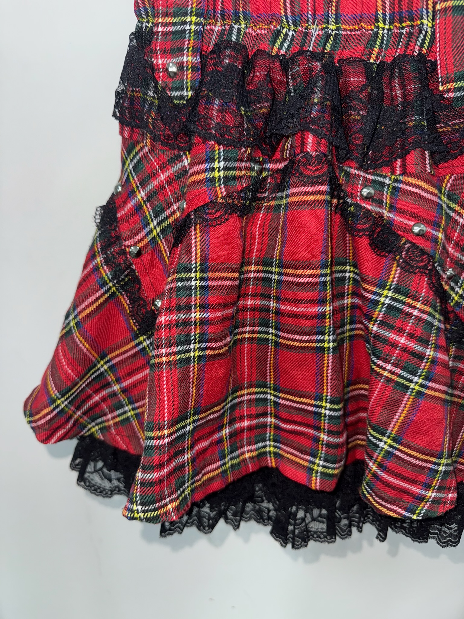 Rebel Tartan Lace-Layered Punk Skirt