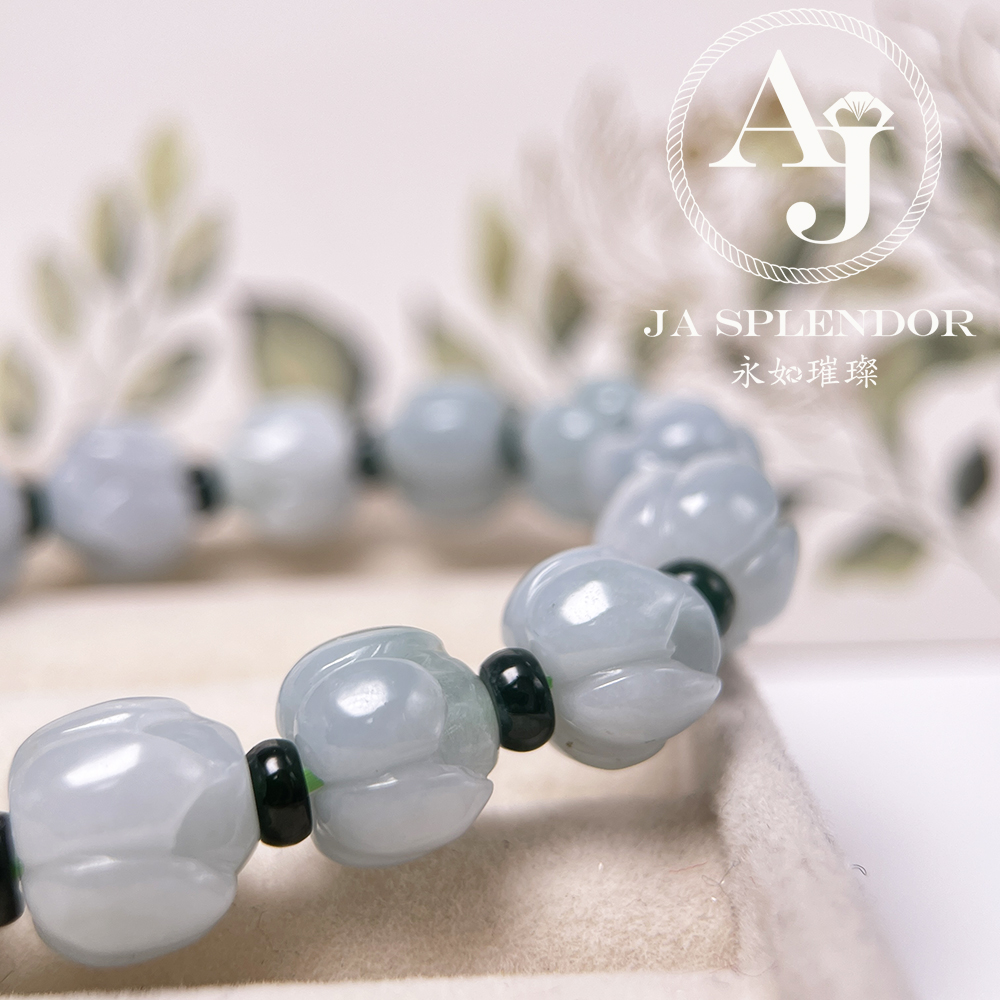 JB-257- 膠潤晴水藍綠色立體蓮花純銀吊墜 (送鈦鋼項鏈)