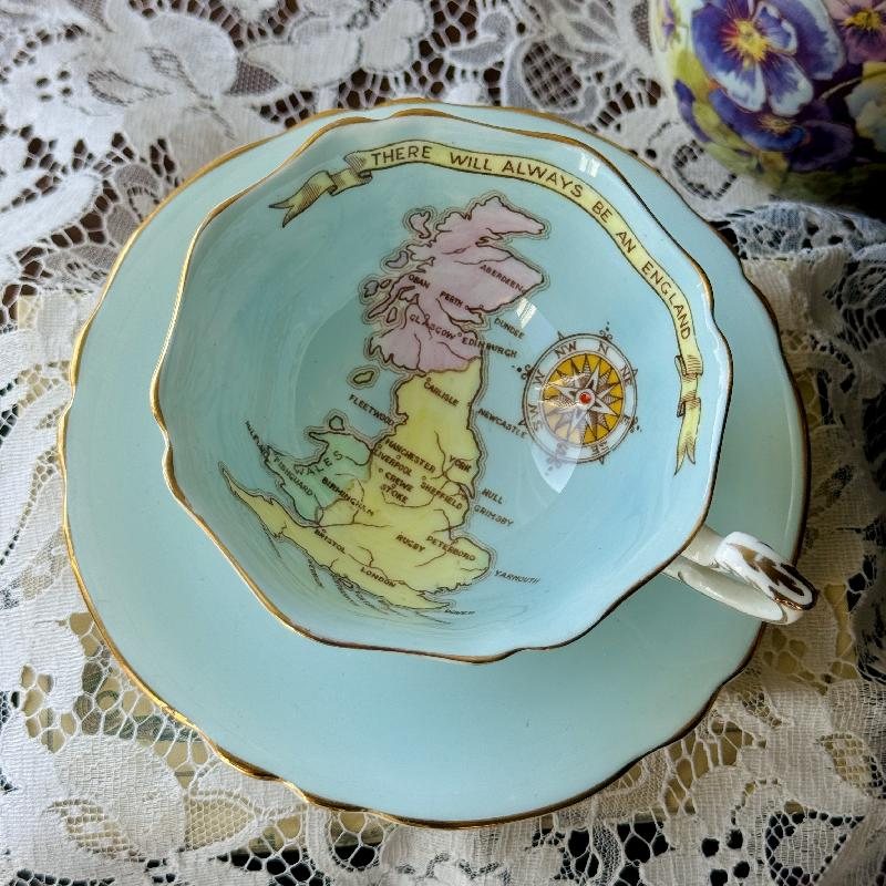 RARE！Paragon 1939 -1942 WW2 Patriotic Series "War of Britain" Great Britain Map Tea Set Duo（MT2133）
