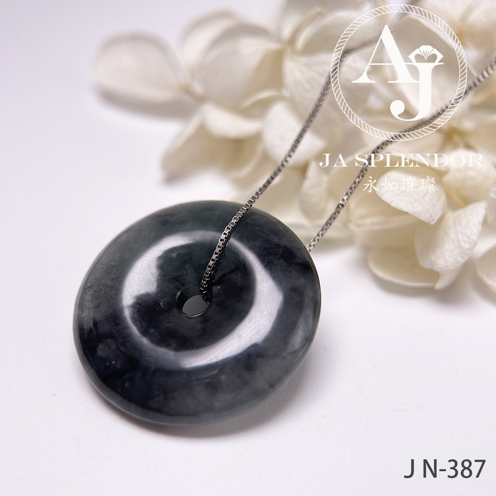 JN-387/394 天然翡翠A玉 冰烏鷄意境山水平安扣