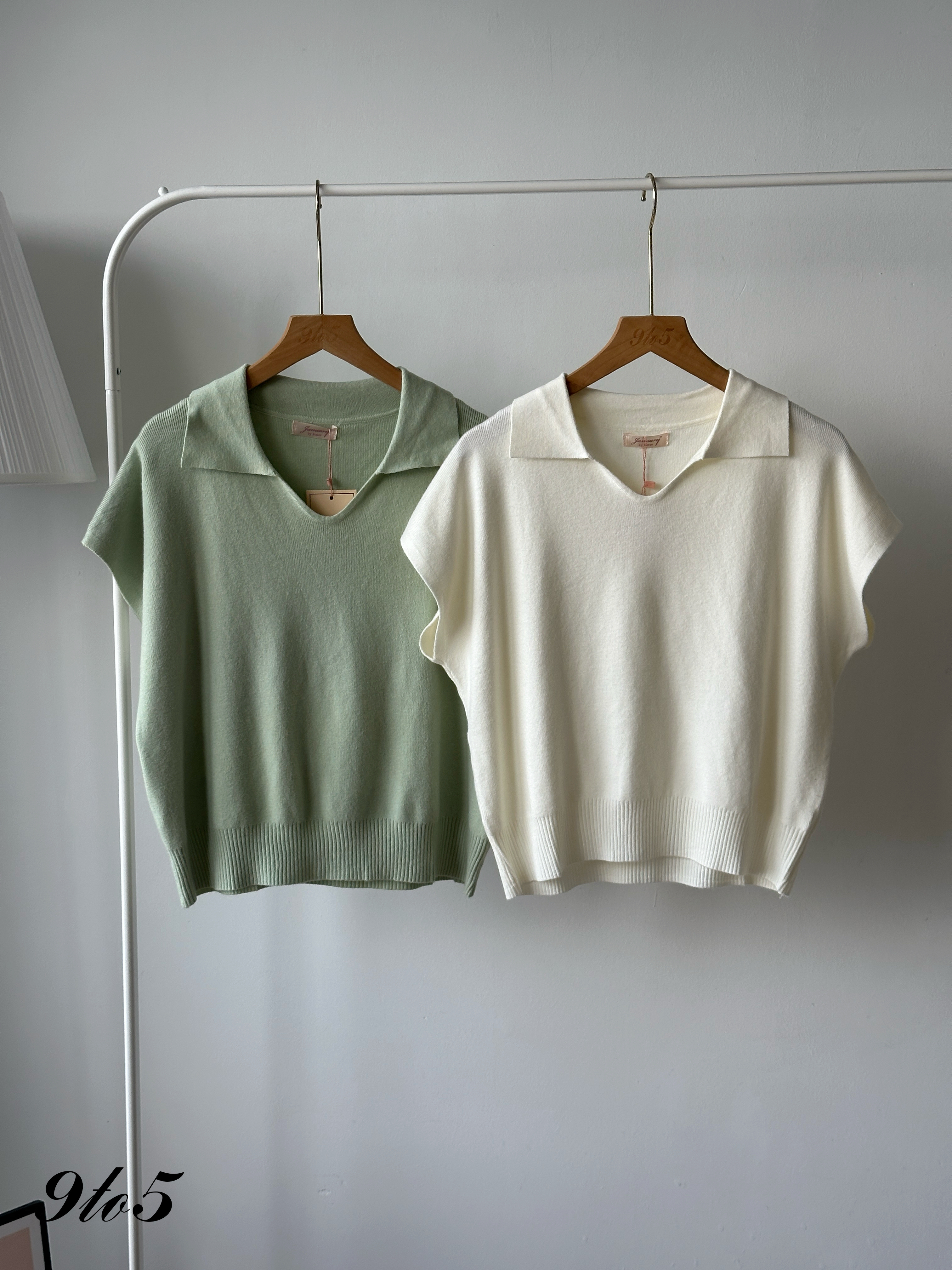 T4398 V Neck Knit Polo Top - 4 Colors 