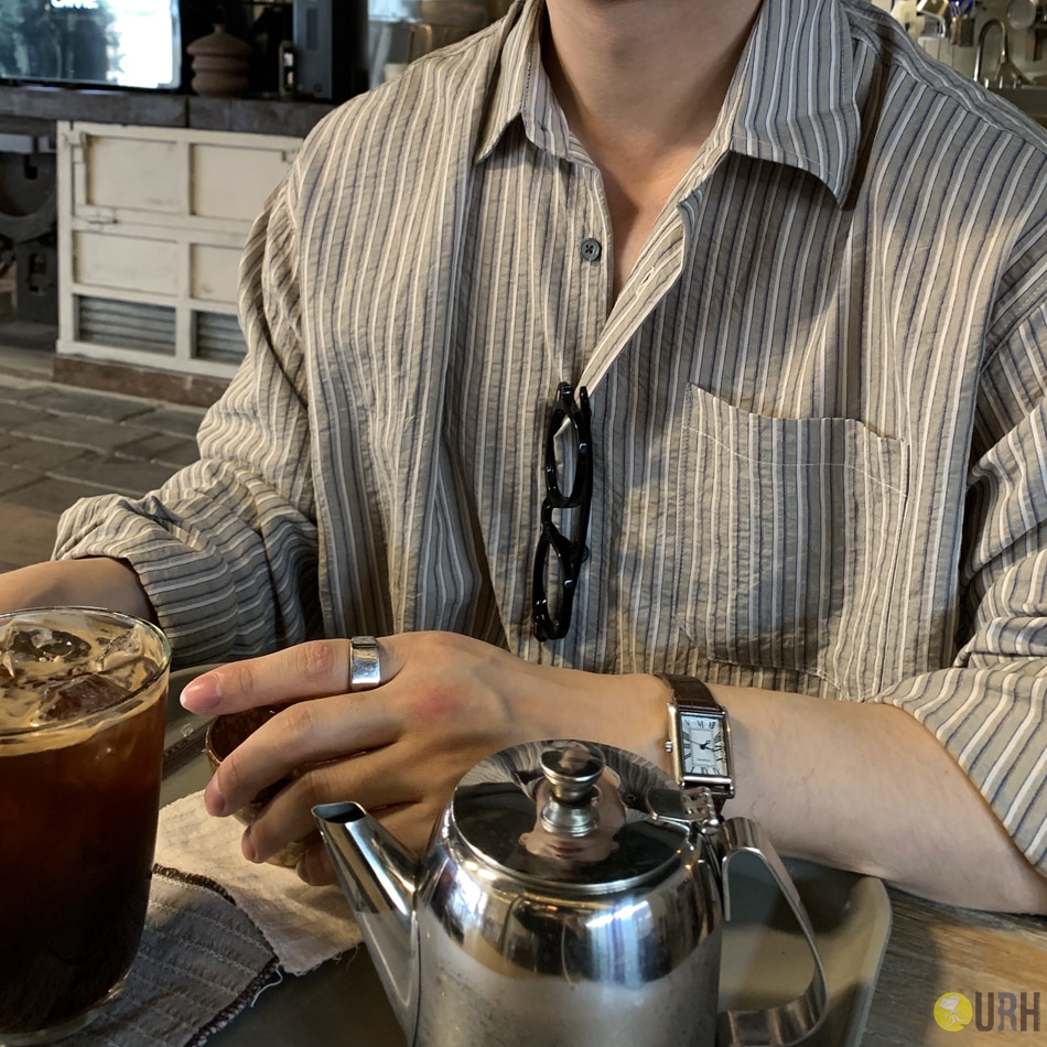 【100%保證韓國直送】自然廓形細條紋泡泡紗純棉寬鬆襯衫 👕 [4 color] RL114844