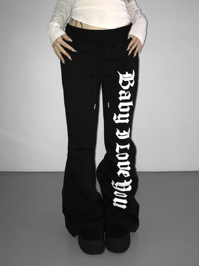 Cotton Gothic Print Flare Sweatpants