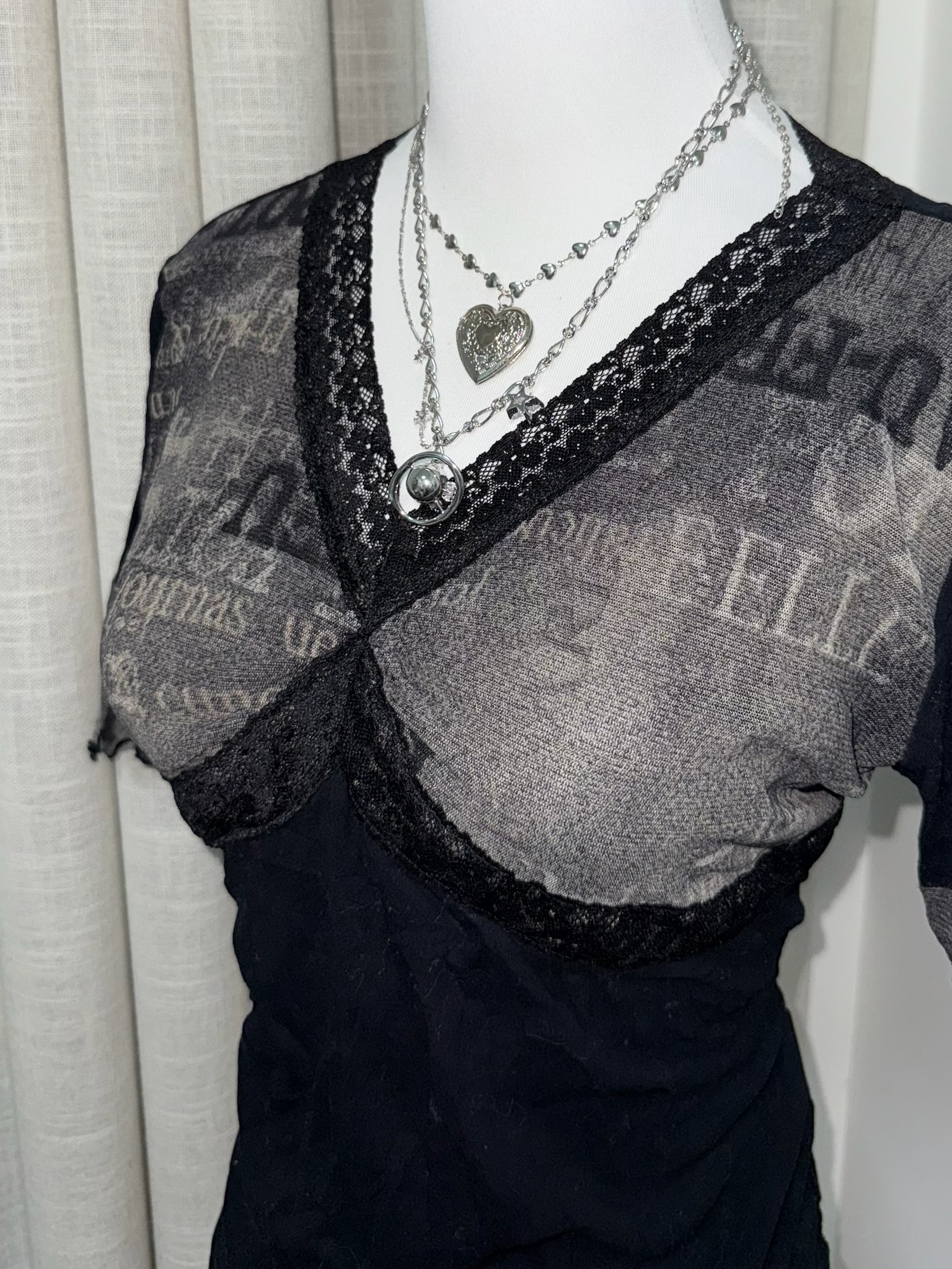 Grunge Aesthetic Graphic Tee with Lace Trim