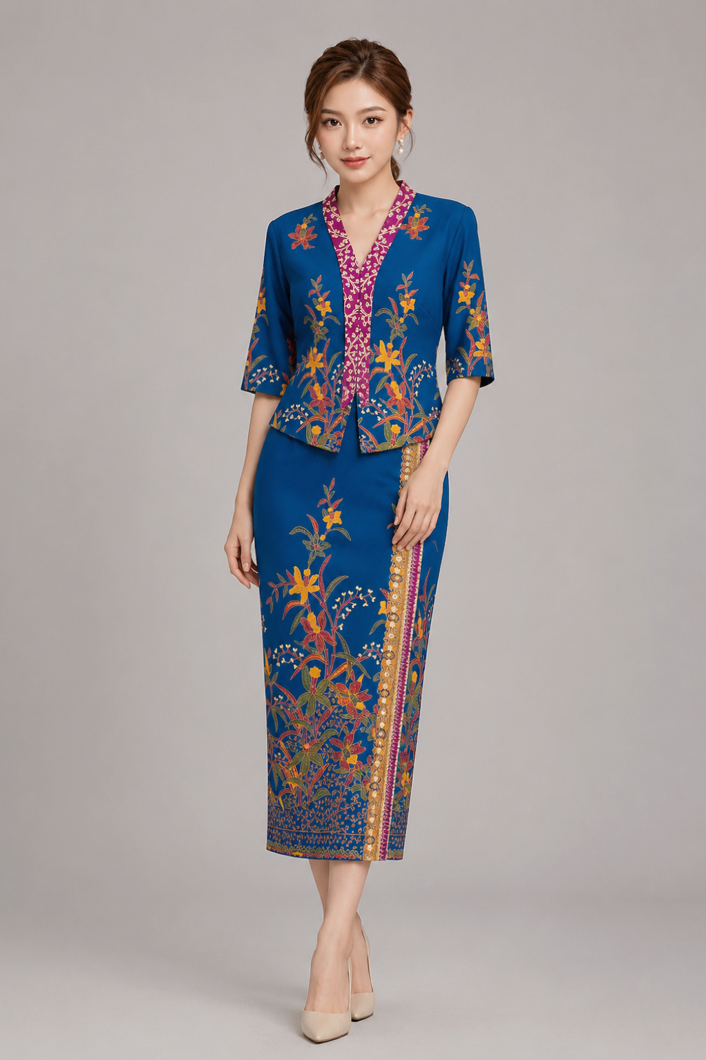 13001 Orient Bloom Printed Maxi Skirt