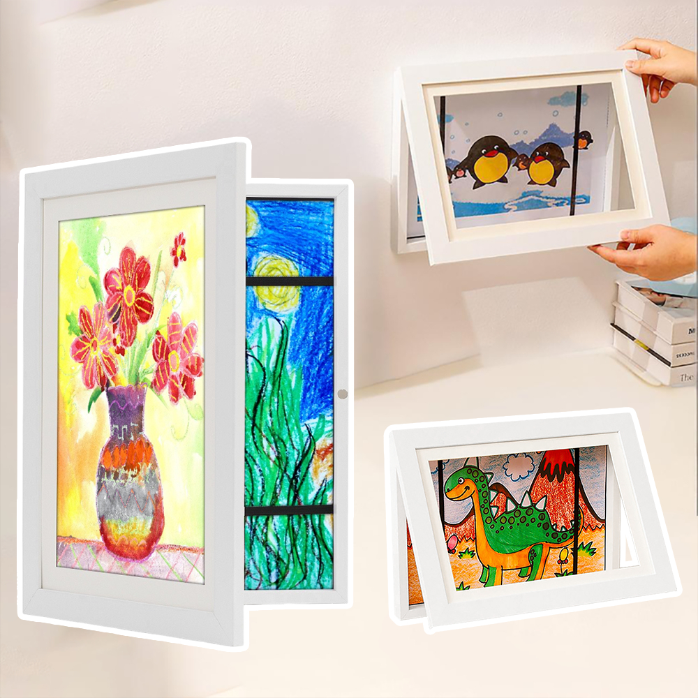 兒童繪畫裝裱框 畫紙收納 畫畫紙收藏 兒童藝術展示框 畫框 畫畫相框 白色 A4 [平行進口] HK2716