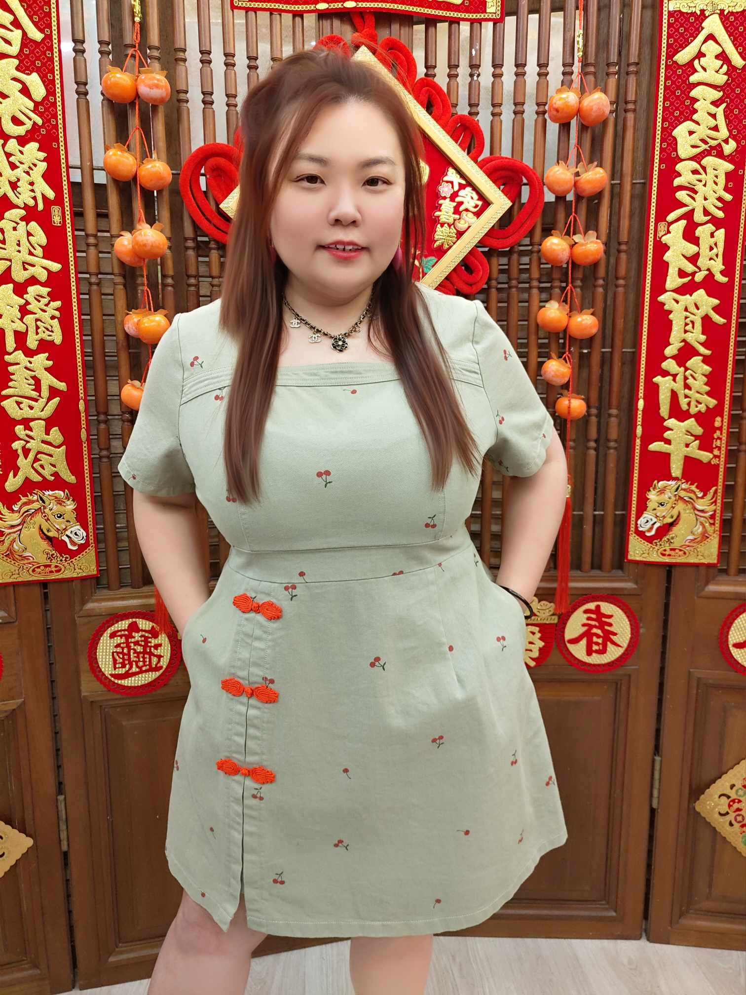 NJA06 TW#52051 樱桃旗袍款连衣裙