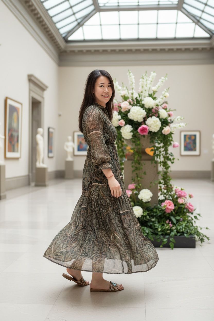 Dark Olive Green Gold lining Chiffon OP 49.5" #1365