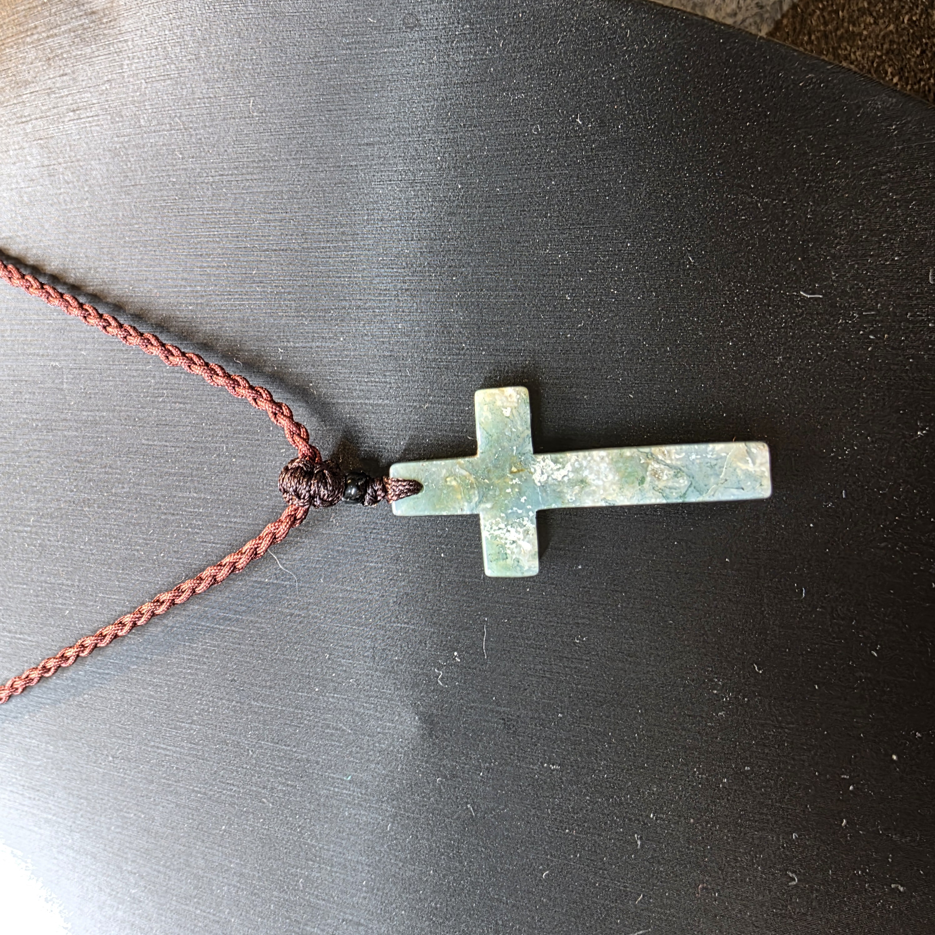 瑪瑙十字架織繩頸鏈