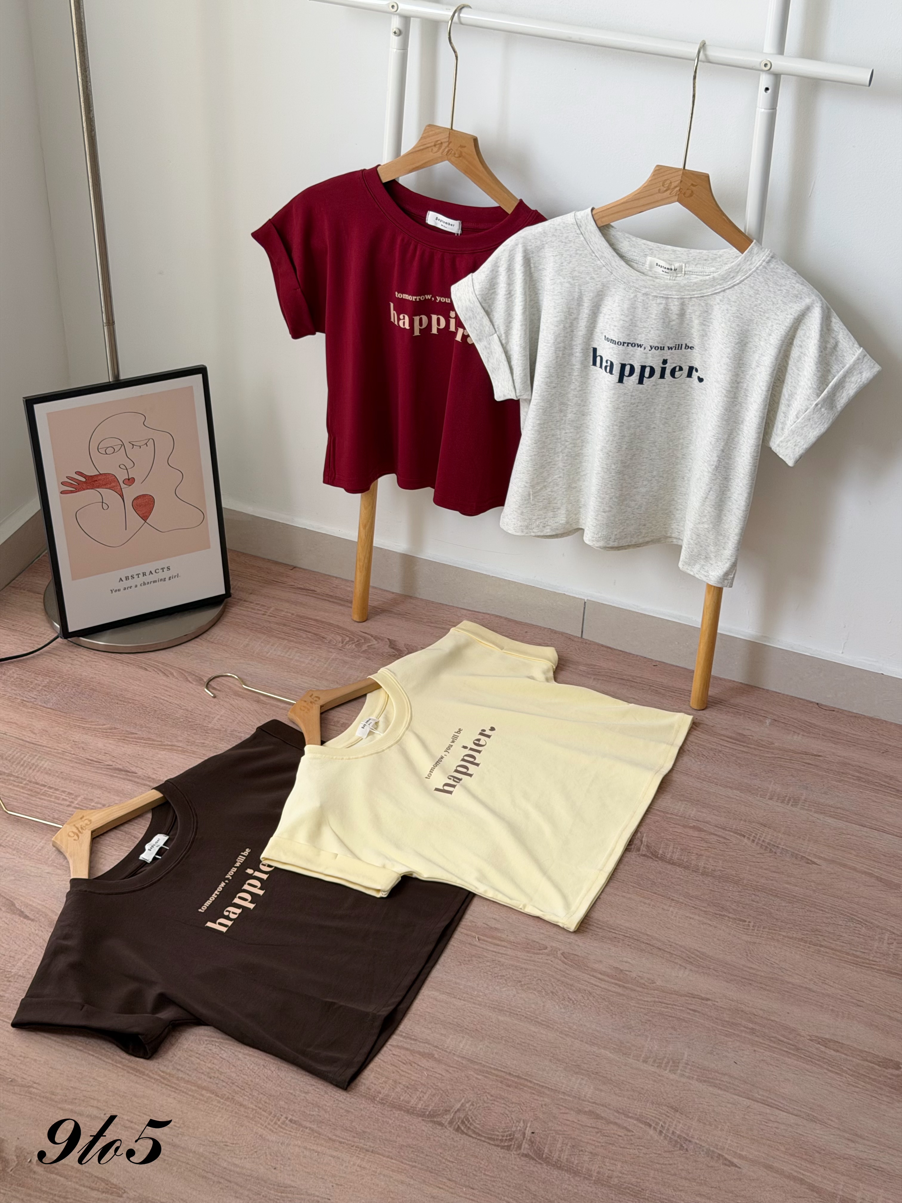 T4475 Cape Sleeve Wording Crop Tee - 4 Colors 