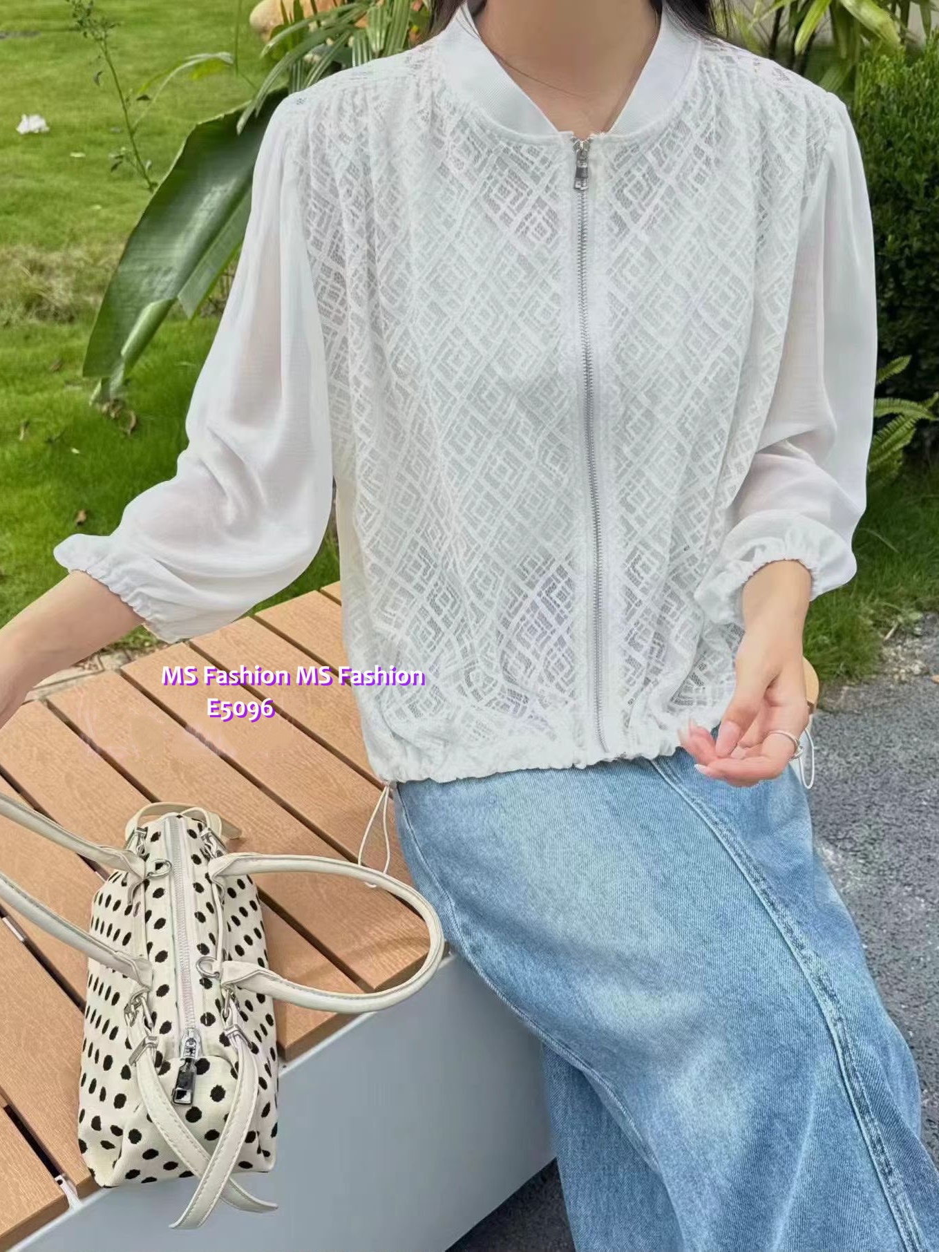 E5096 格紋lace薄外套