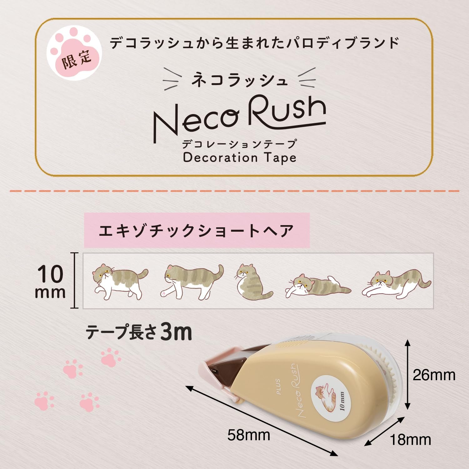 現貨｜PLUS Neco Rush 貓貓 日版 手帳裝飾膠帶 Decoration Tape (波斯貓 91-564)
