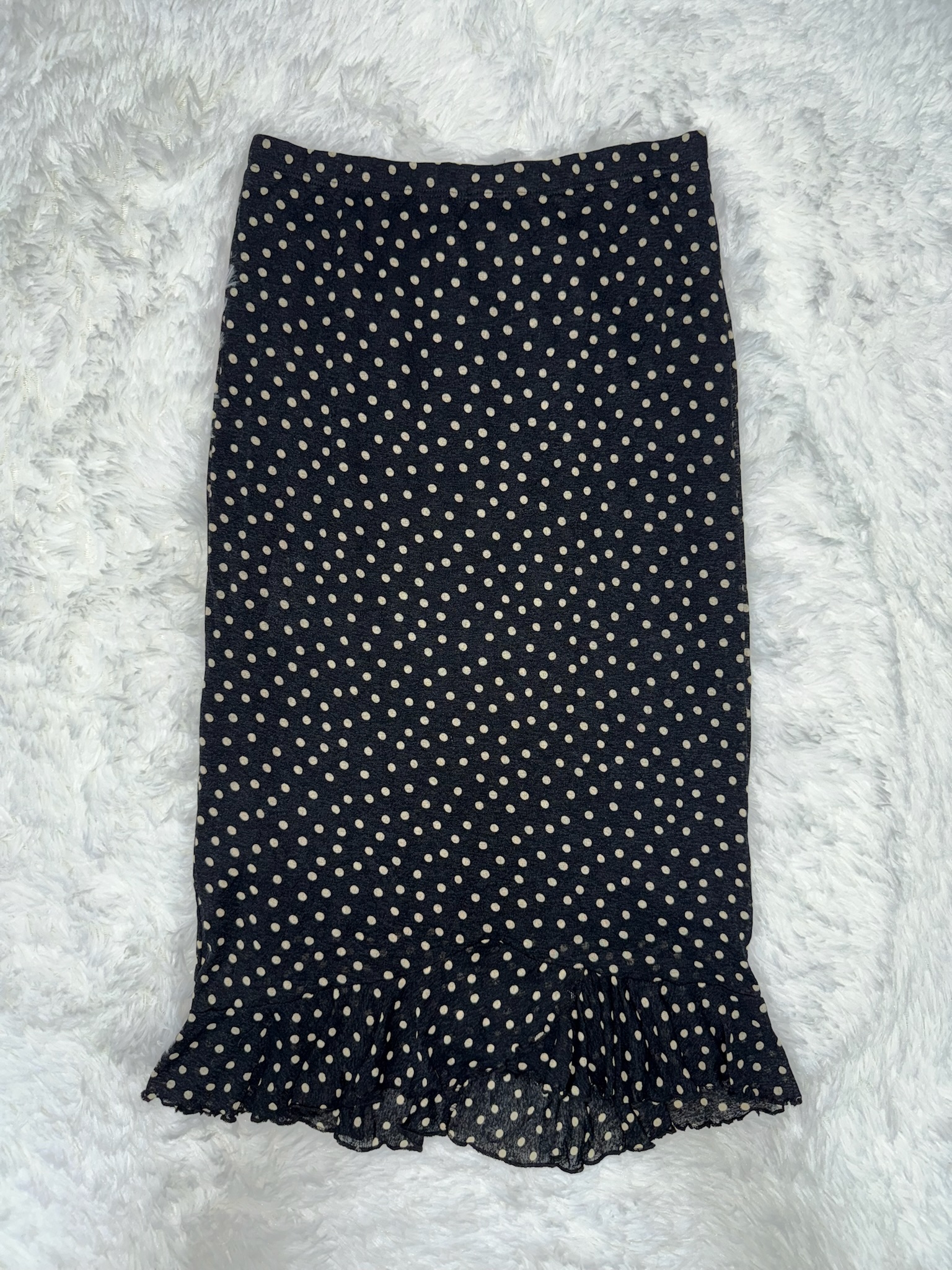 Dot Print Chiffon Mermaid Skirt with Flared Ruffle