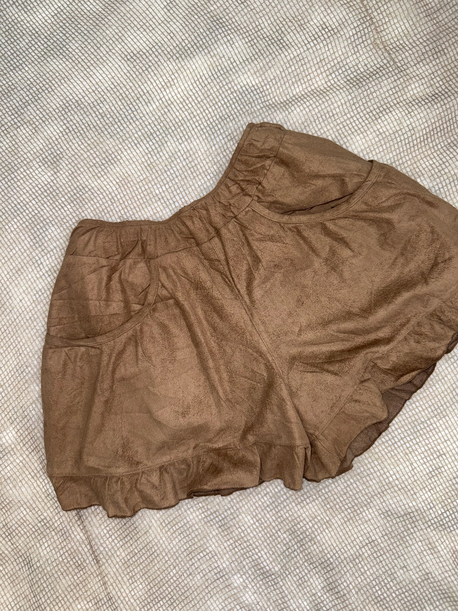 Cozy Brown Elastic-Waist Ruffled Shorts