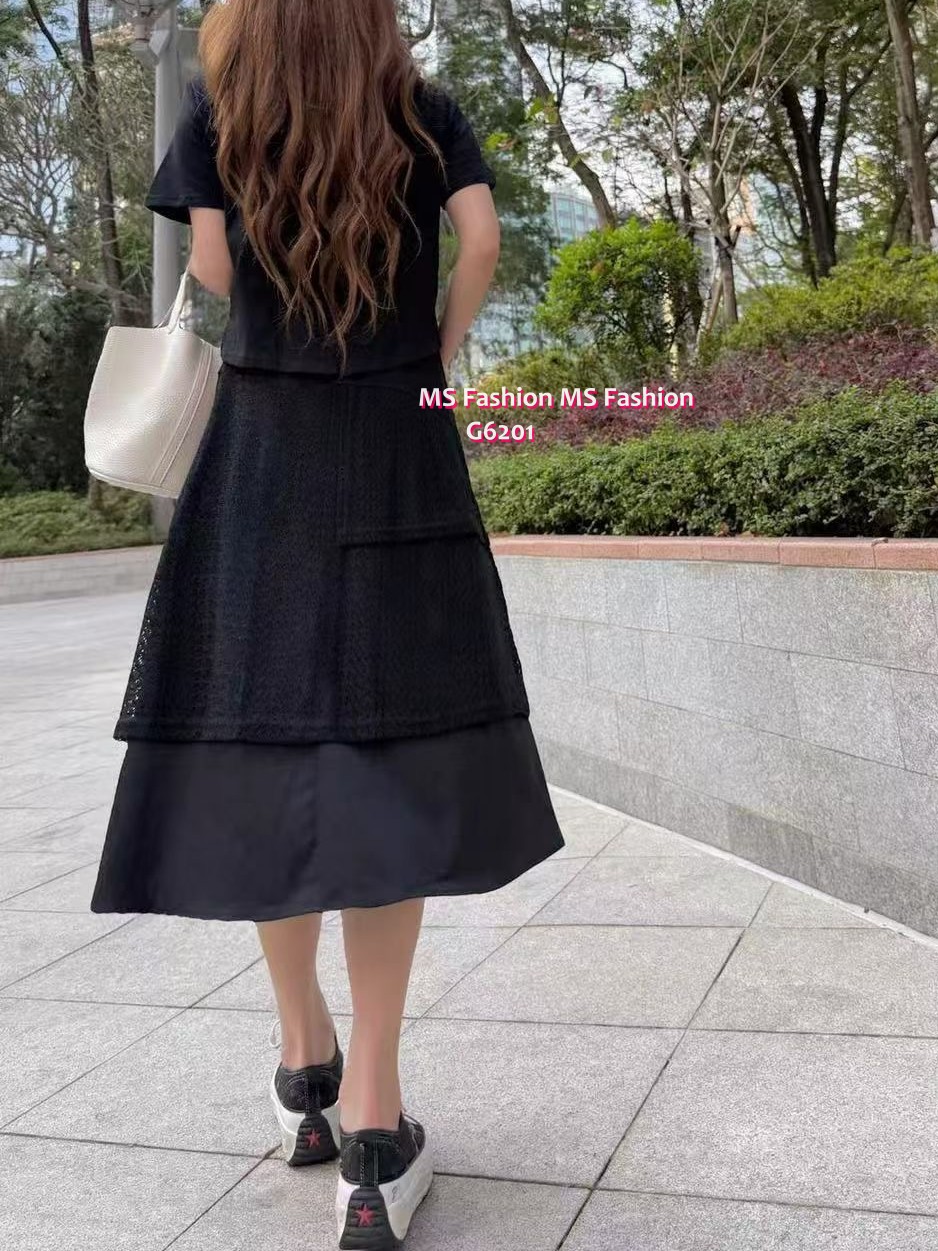 G6201 韓國🇰🇷假兩件拼布連身裙